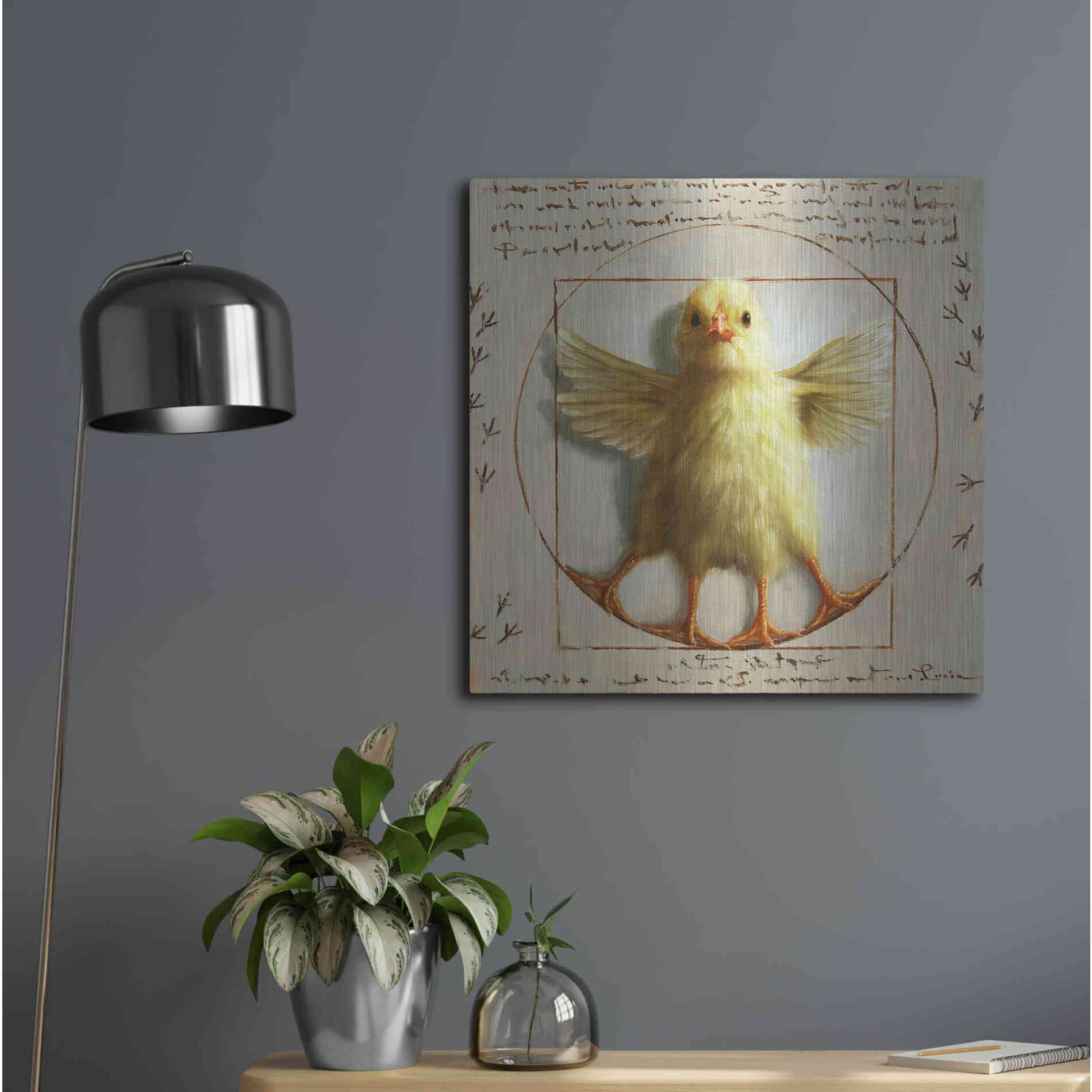 Luxe Metal Art 'Vitruvian Chick' by Lucia Heffernan, Metal Wall Art,24x24