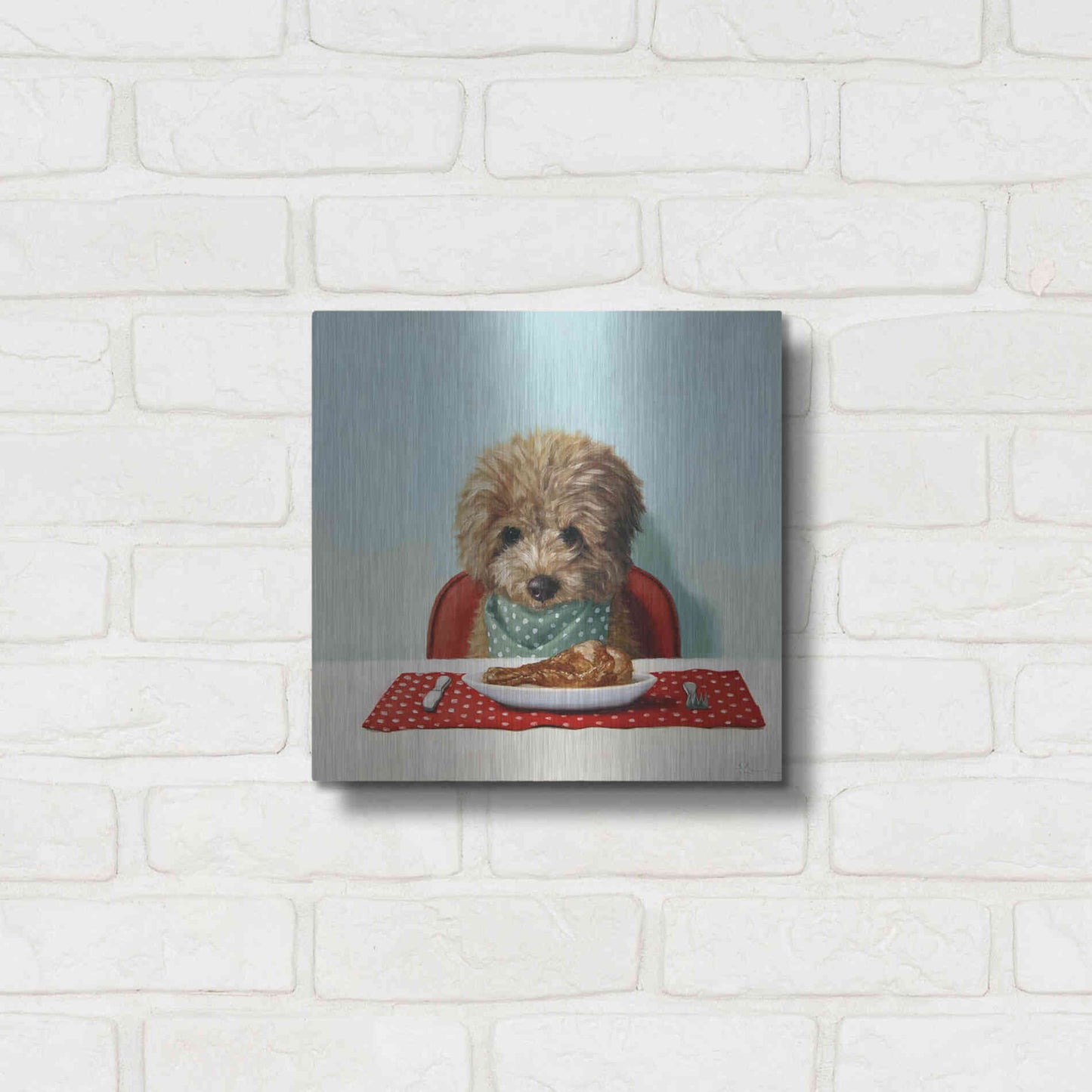 Luxe Metal Art 'Puppy Chow' by Lucia Heffernan, Metal Wall Art,12x12