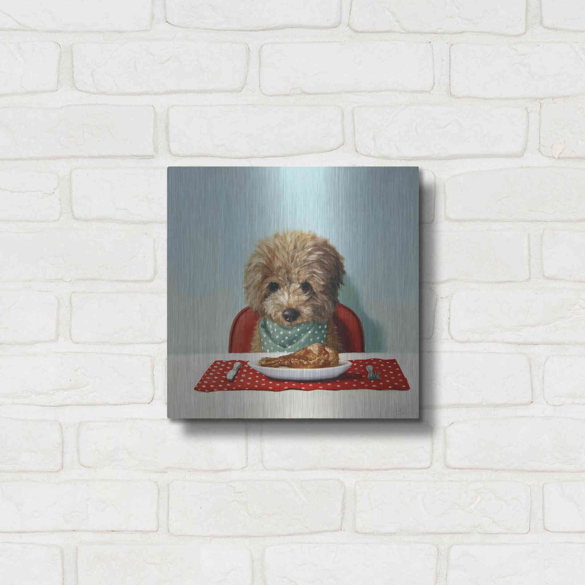Luxe Metal Art 'Puppy Chow' by Lucia Heffernan, Metal Wall Art,12x12