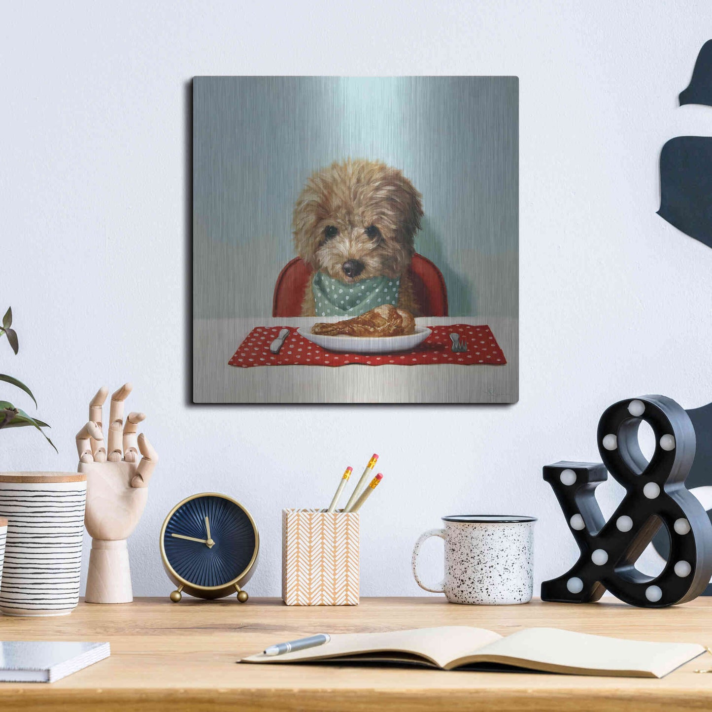 Luxe Metal Art 'Puppy Chow' by Lucia Heffernan, Metal Wall Art,12x12