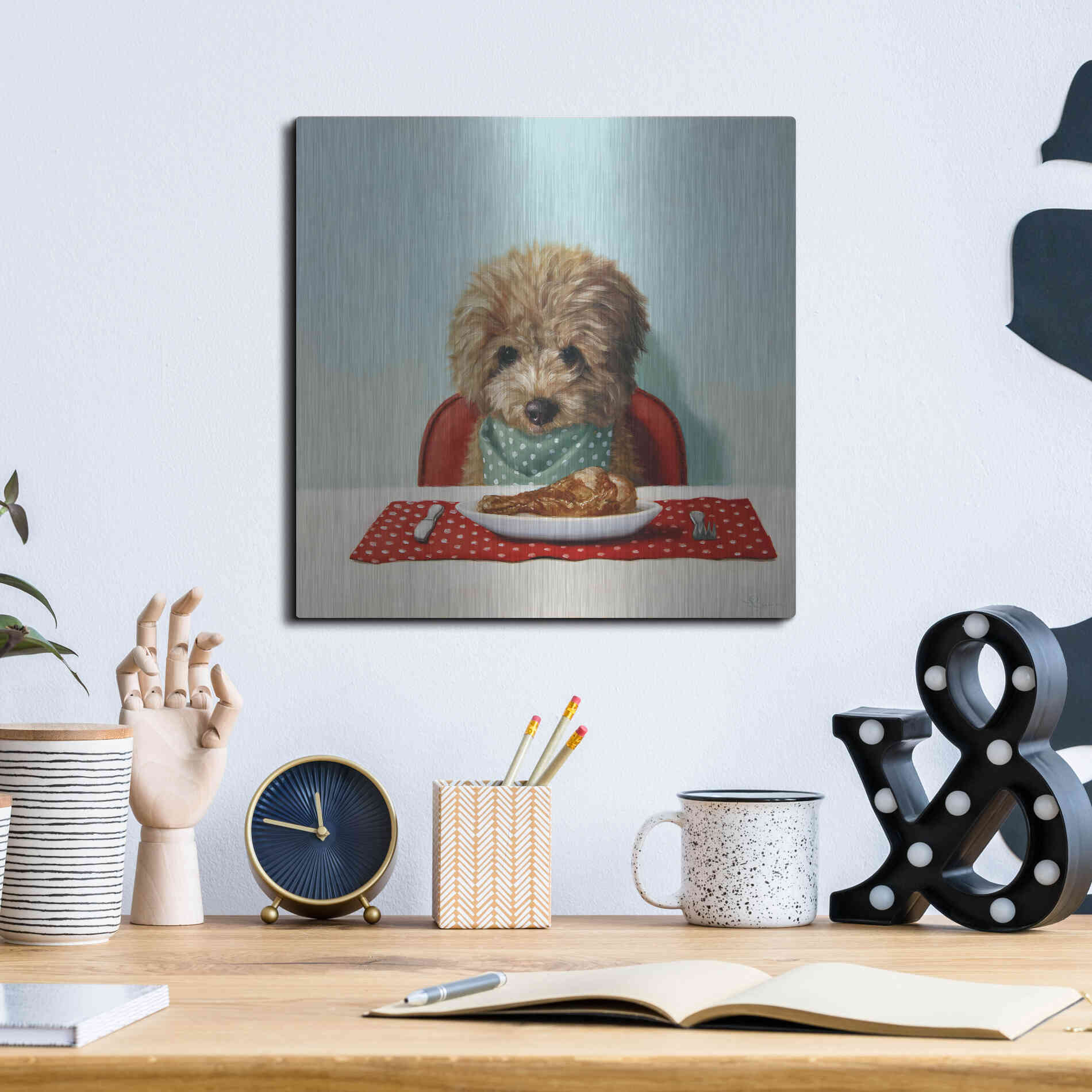 Luxe Metal Art 'Puppy Chow' by Lucia Heffernan, Metal Wall Art,12x12