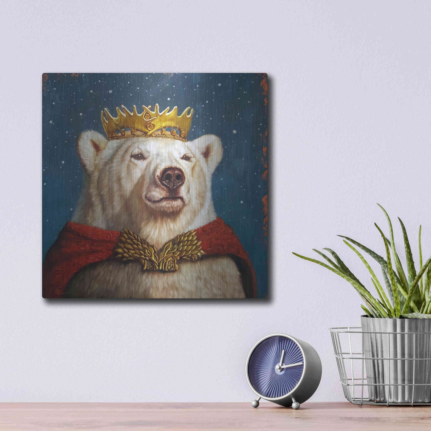 Luxe Metal Art 'Snow King' by Lucia Heffernan, Metal Wall Art,12x12