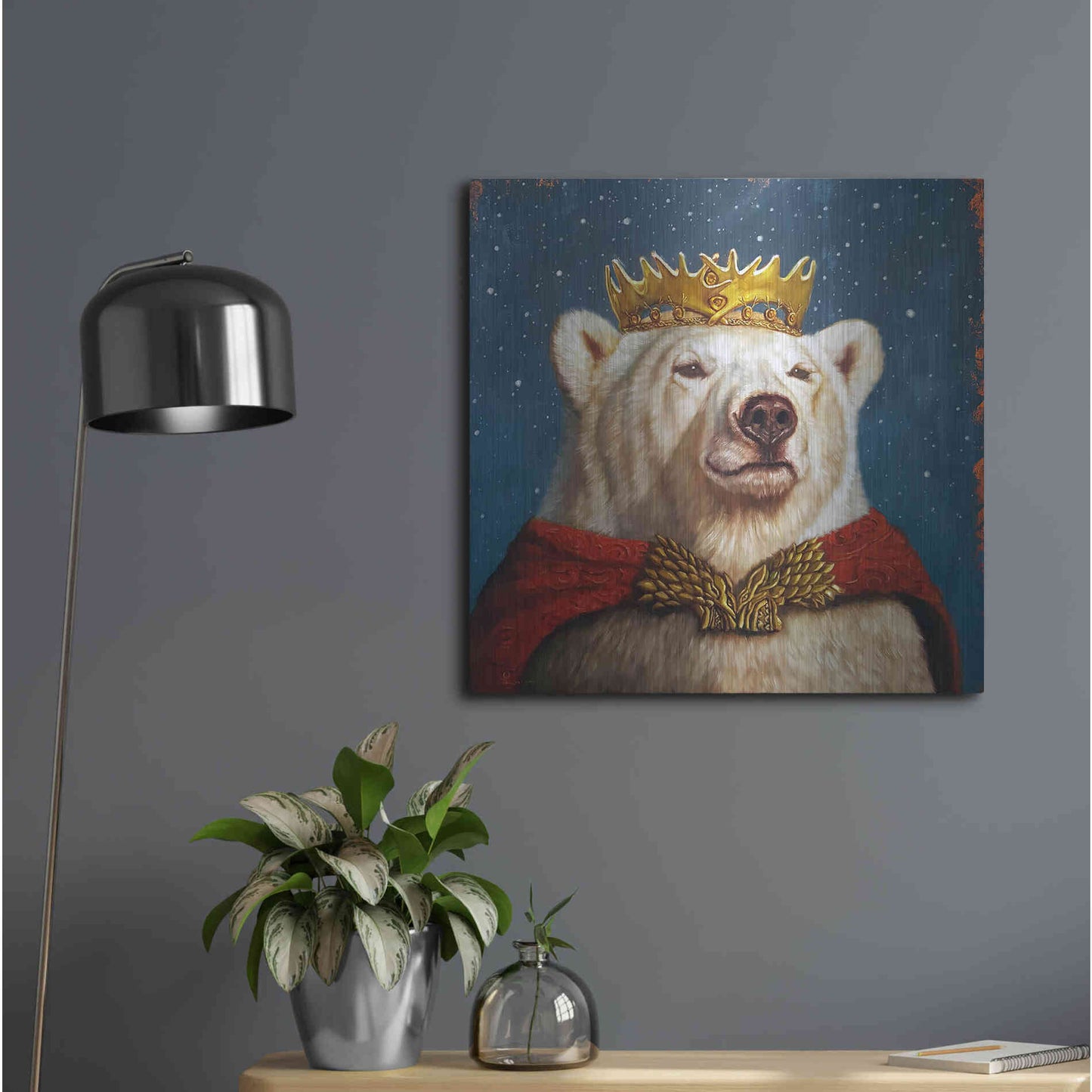 Luxe Metal Art 'Snow King' by Lucia Heffernan, Metal Wall Art,24x24