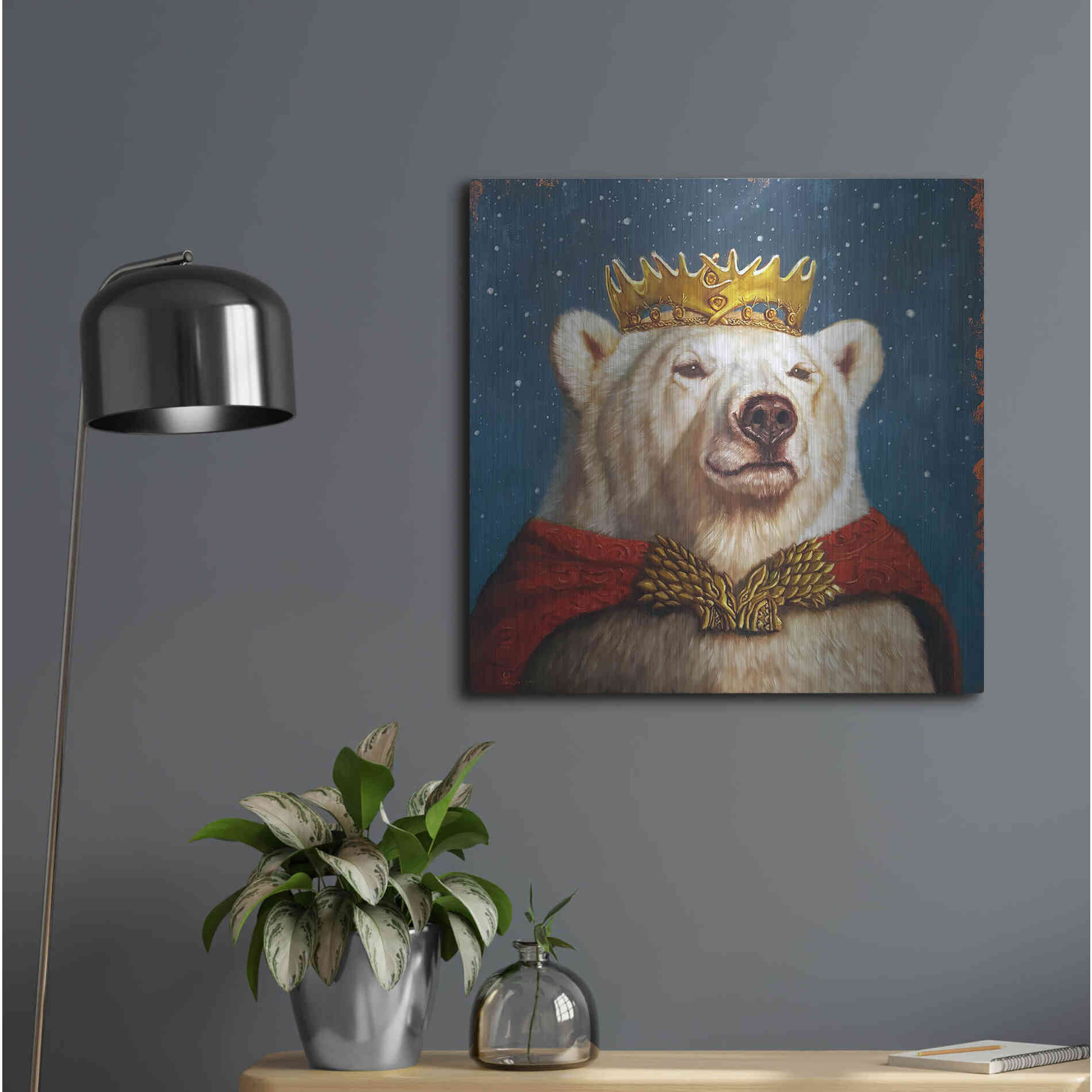 Luxe Metal Art 'Snow King' by Lucia Heffernan, Metal Wall Art,24x24