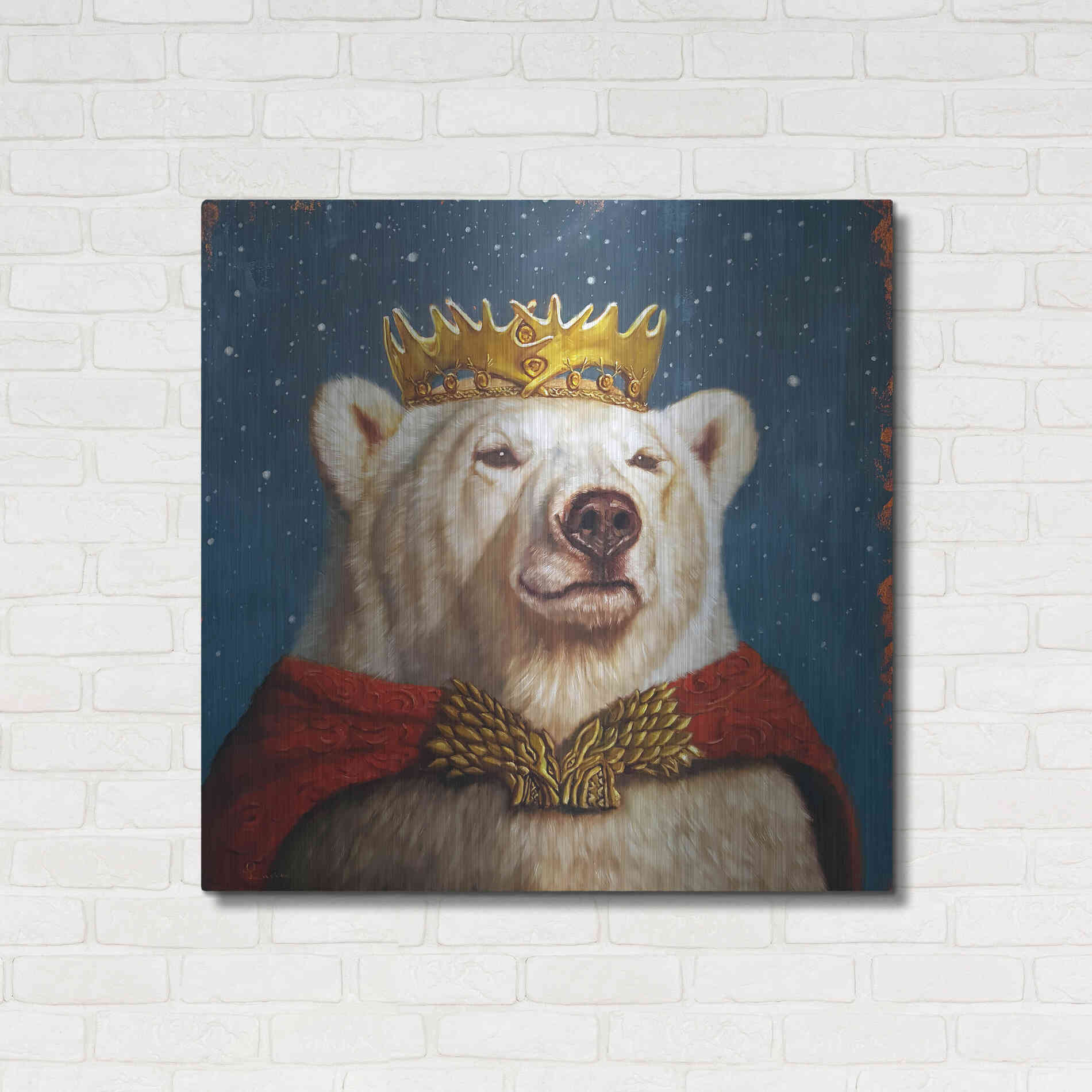 Luxe Metal Art 'Snow King' by Lucia Heffernan, Metal Wall Art,36x36