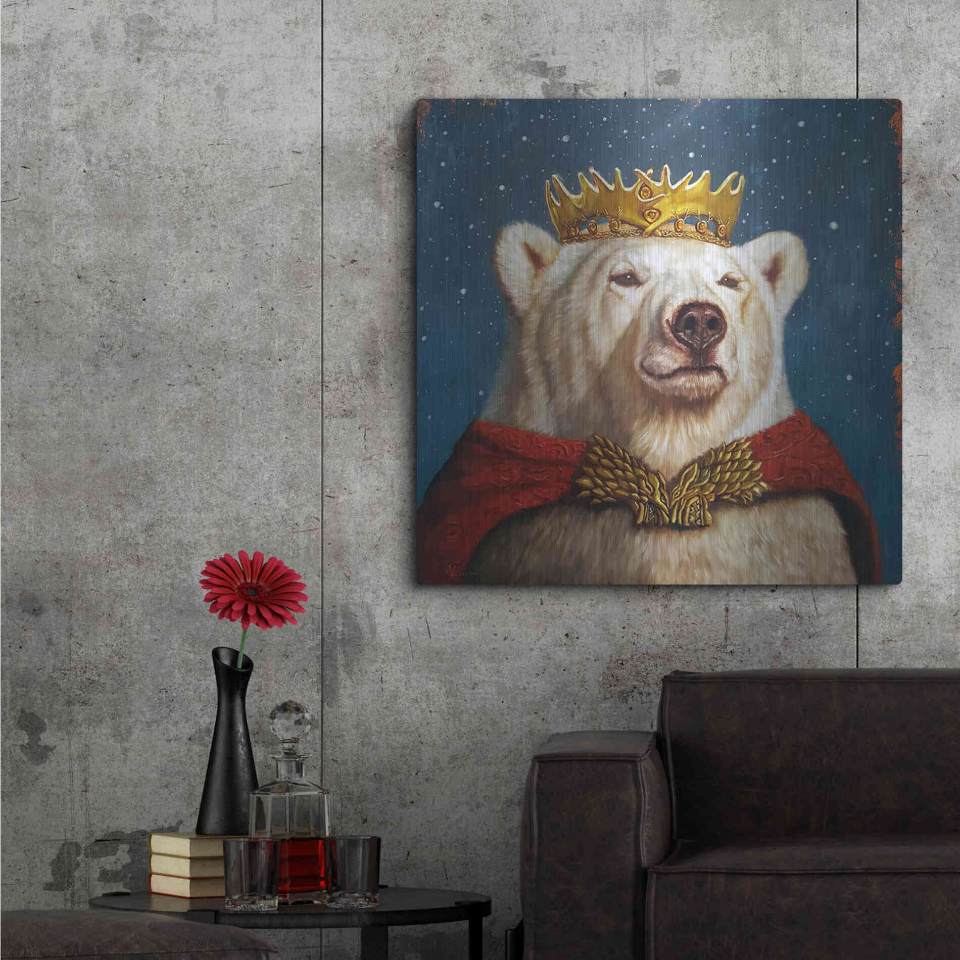 Luxe Metal Art 'Snow King' by Lucia Heffernan, Metal Wall Art,36x36