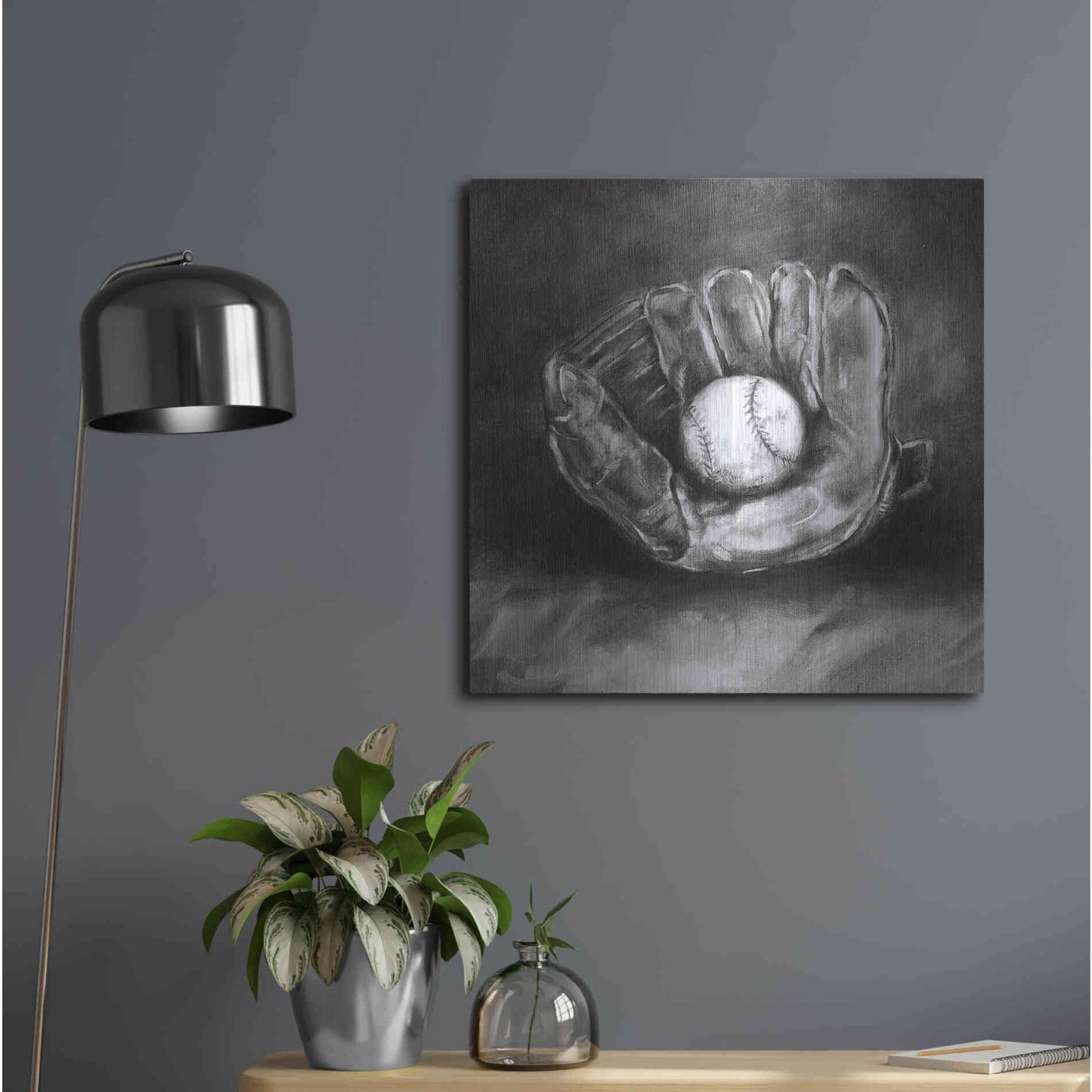 Luxe Metal Art 'Rustic Sports III Black and White' by Ethan Harper, Metal Wall Art,24x24