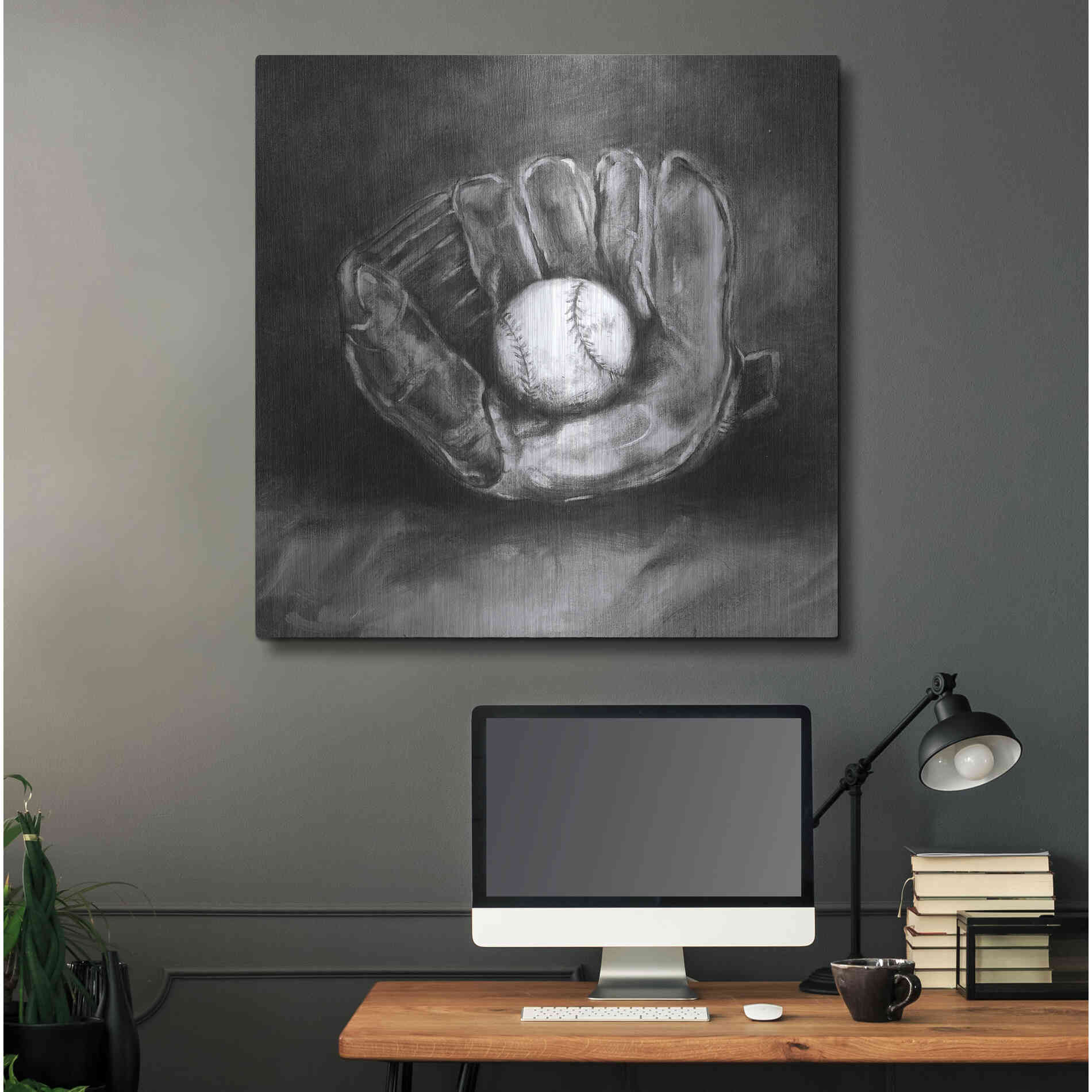 Luxe Metal Art 'Rustic Sports III Black and White' by Ethan Harper, Metal Wall Art,36x36