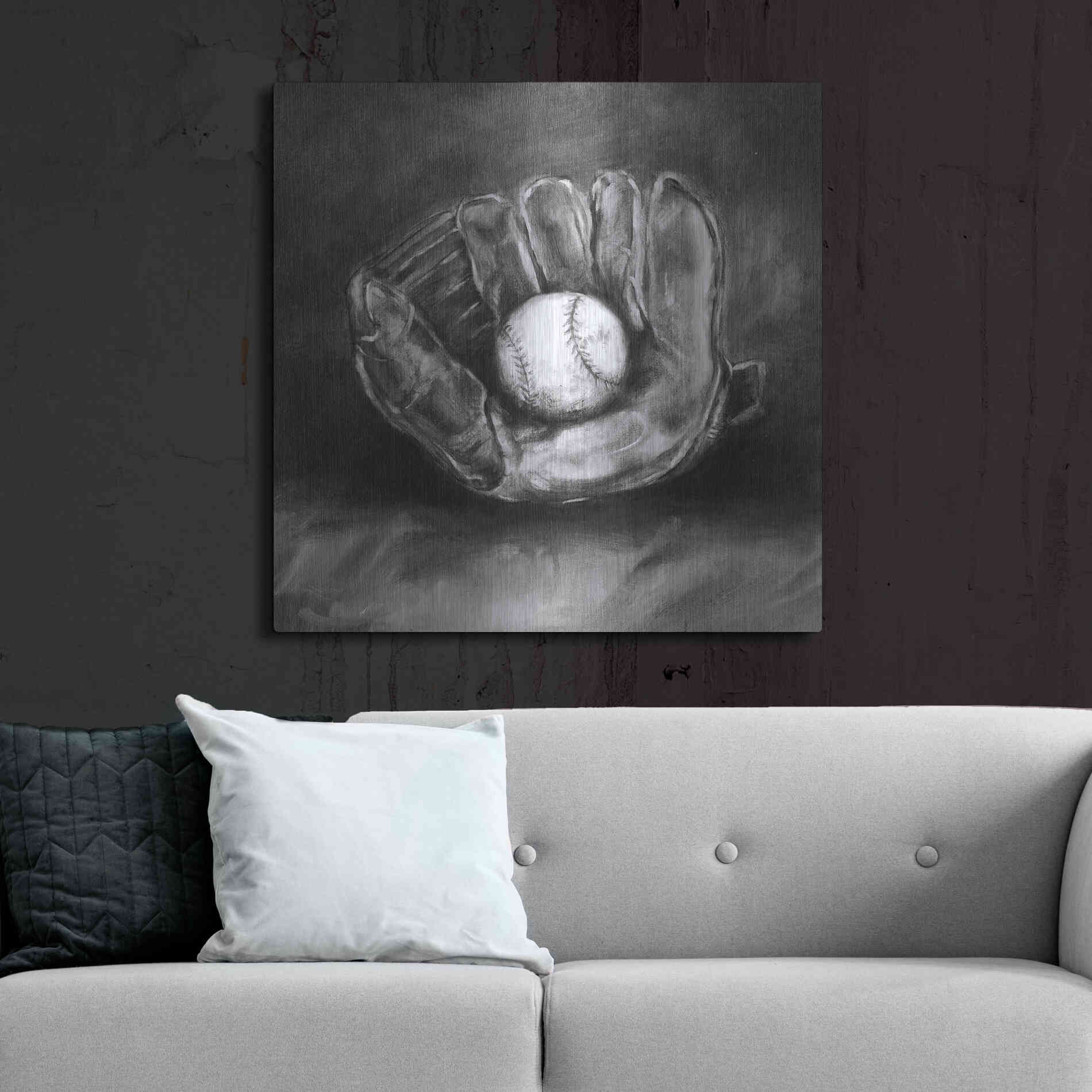 Luxe Metal Art 'Rustic Sports III Black and White' by Ethan Harper, Metal Wall Art,36x36