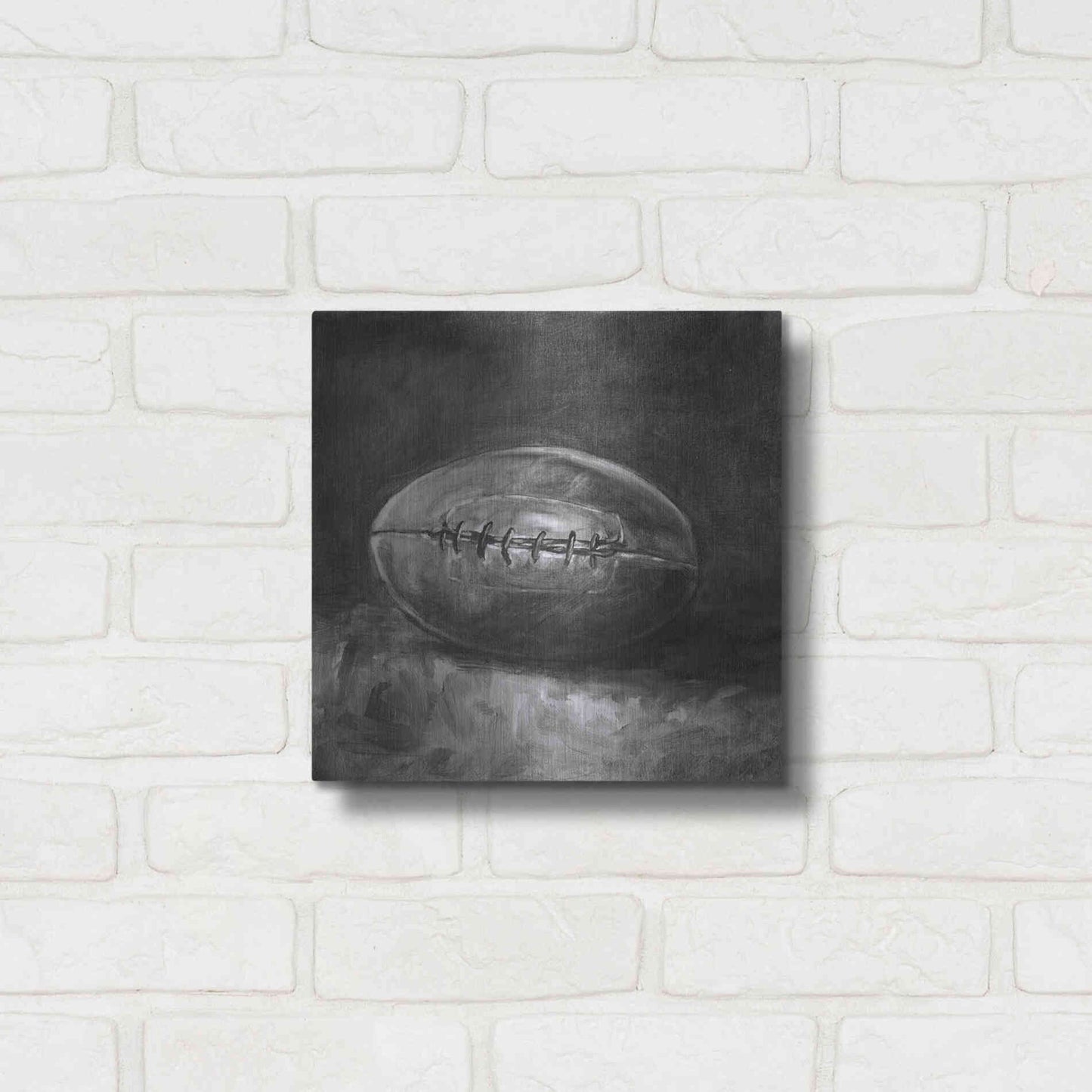 Luxe Metal Art 'Rustic Sports IV Black and White' by Ethan Harper, Metal Wall Art,12x12