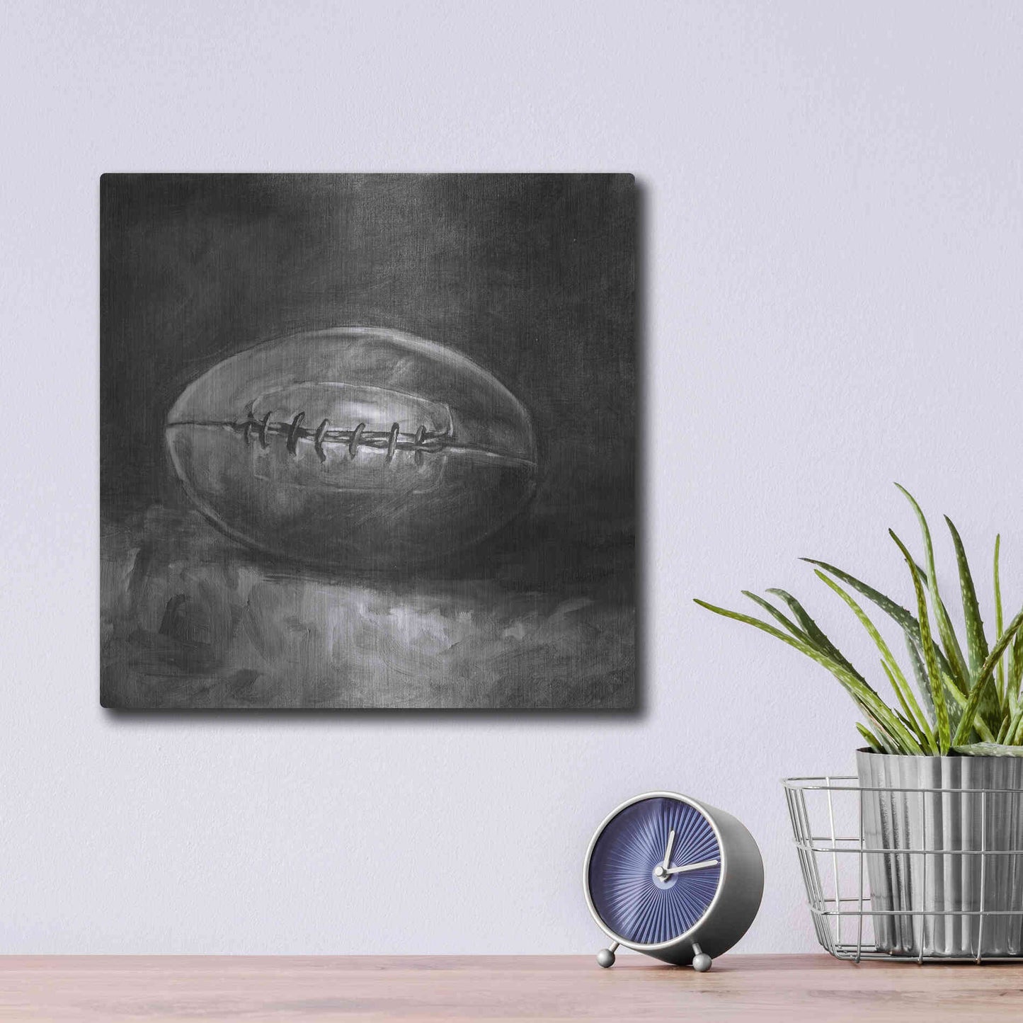 Luxe Metal Art 'Rustic Sports IV Black and White' by Ethan Harper, Metal Wall Art,12x12