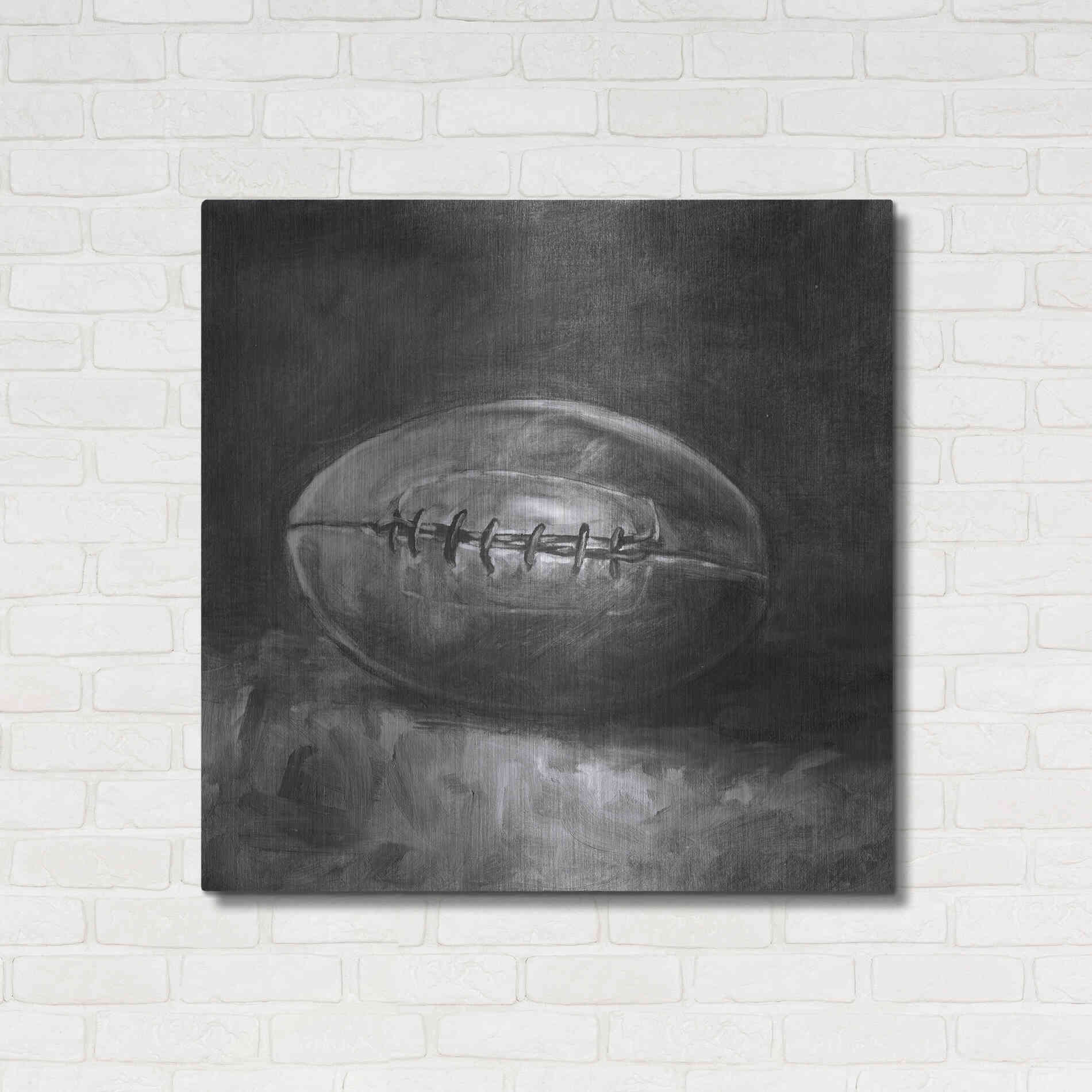 Luxe Metal Art 'Rustic Sports IV Black and White' by Ethan Harper, Metal Wall Art,36x36