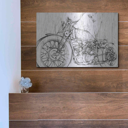 Luxe Metal Art 'Inverted Motorcycle Mechanical Sketch II' by Ethan Harper, Metal Wall Art,16x12