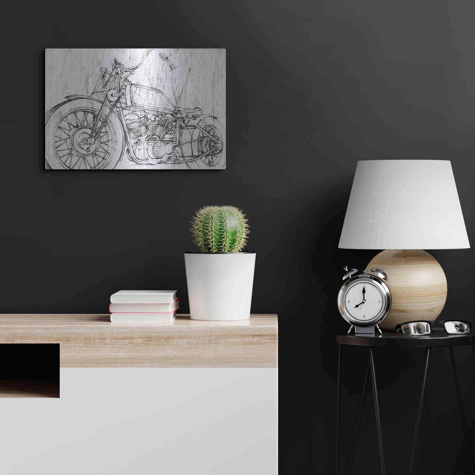 Luxe Metal Art 'Inverted Motorcycle Mechanical Sketch II' by Ethan Harper, Metal Wall Art,24x16