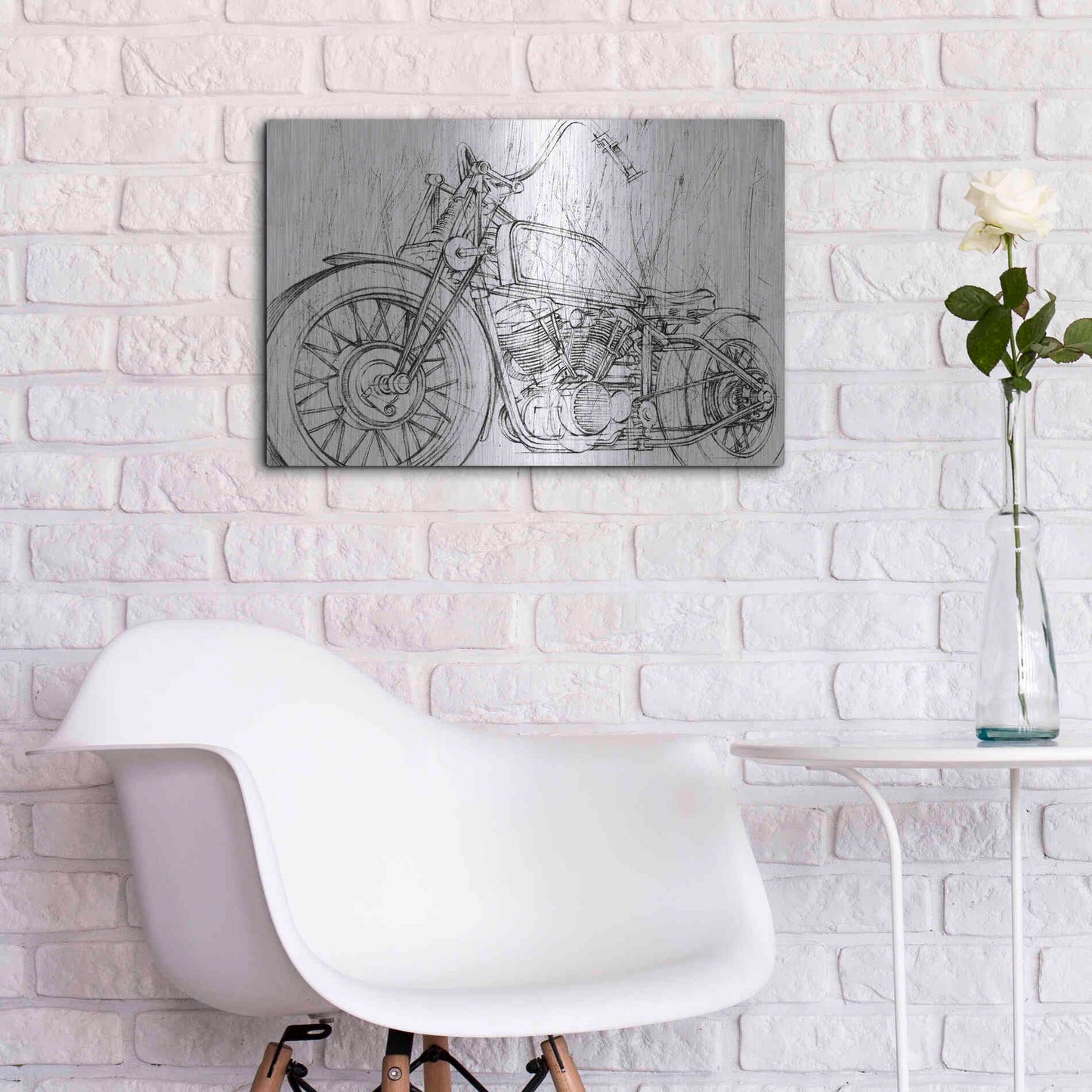 Luxe Metal Art 'Inverted Motorcycle Mechanical Sketch II' by Ethan Harper, Metal Wall Art,24x16