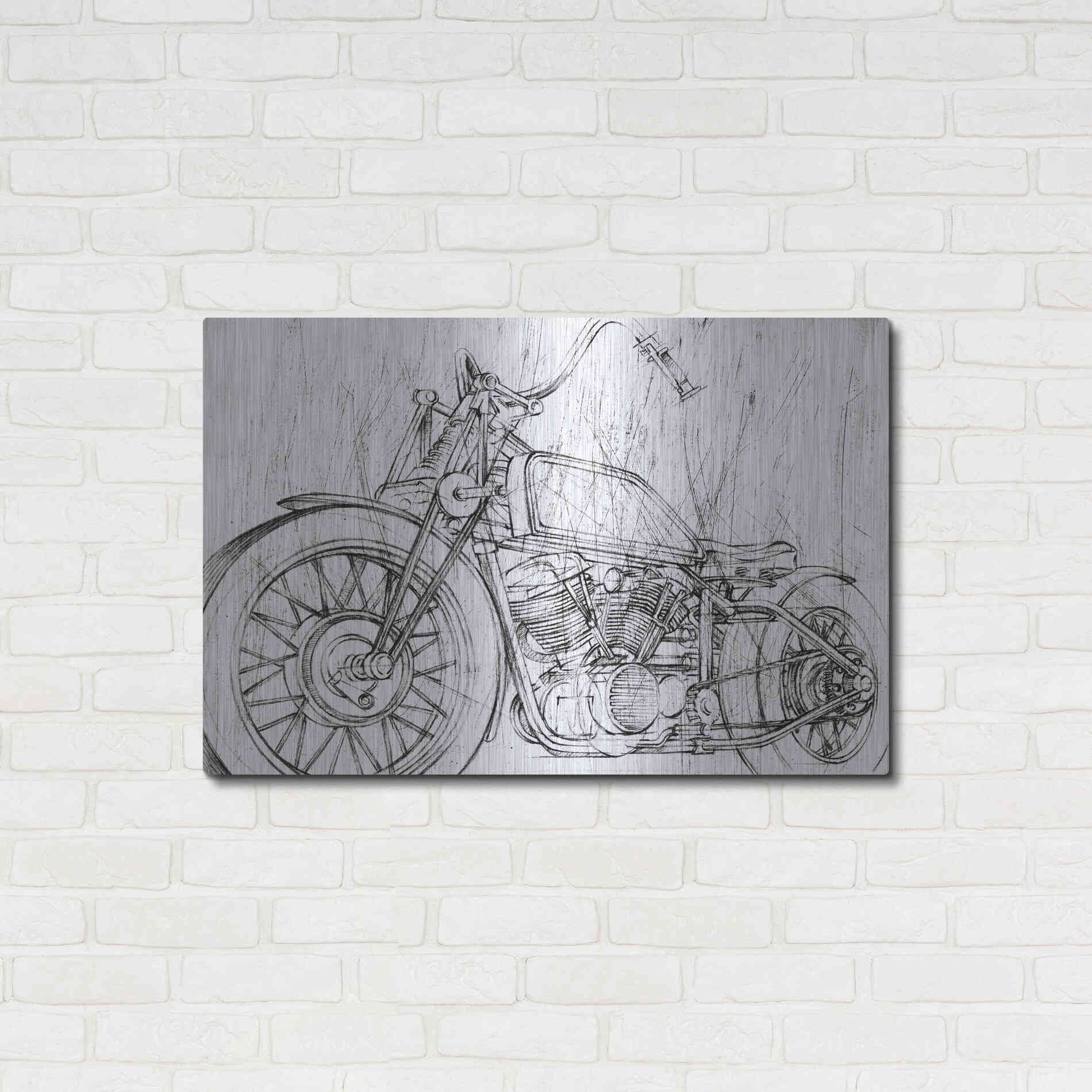 Luxe Metal Art 'Inverted Motorcycle Mechanical Sketch II' by Ethan Harper, Metal Wall Art,36x24