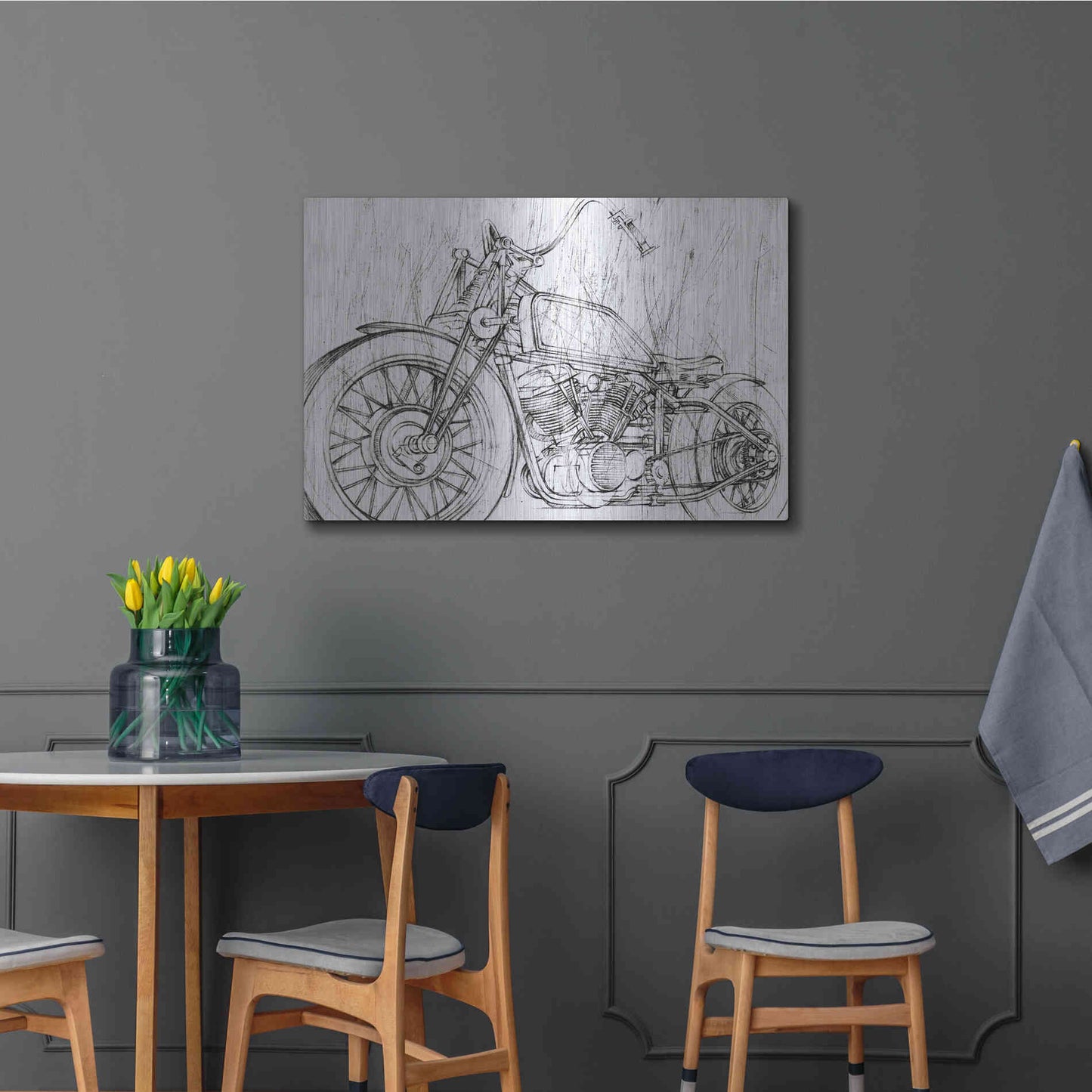 Luxe Metal Art 'Inverted Motorcycle Mechanical Sketch II' by Ethan Harper, Metal Wall Art,36x24