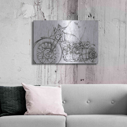 Luxe Metal Art 'Inverted Motorcycle Mechanical Sketch II' by Ethan Harper, Metal Wall Art,36x24