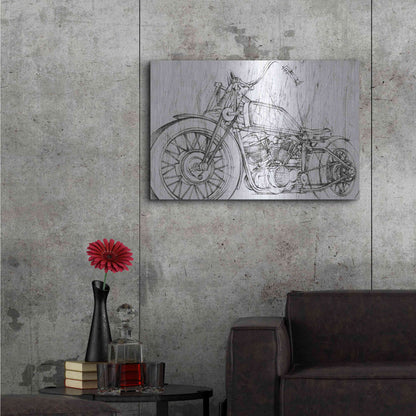 Luxe Metal Art 'Inverted Motorcycle Mechanical Sketch II' by Ethan Harper, Metal Wall Art,36x24