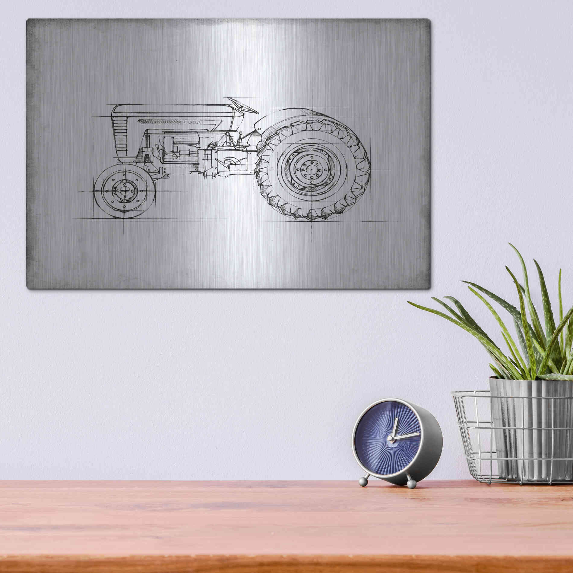 Luxe Metal Art 'Inverted Tractor Blueprint I' by Ethan Harper, Metal Wall Art,16x12