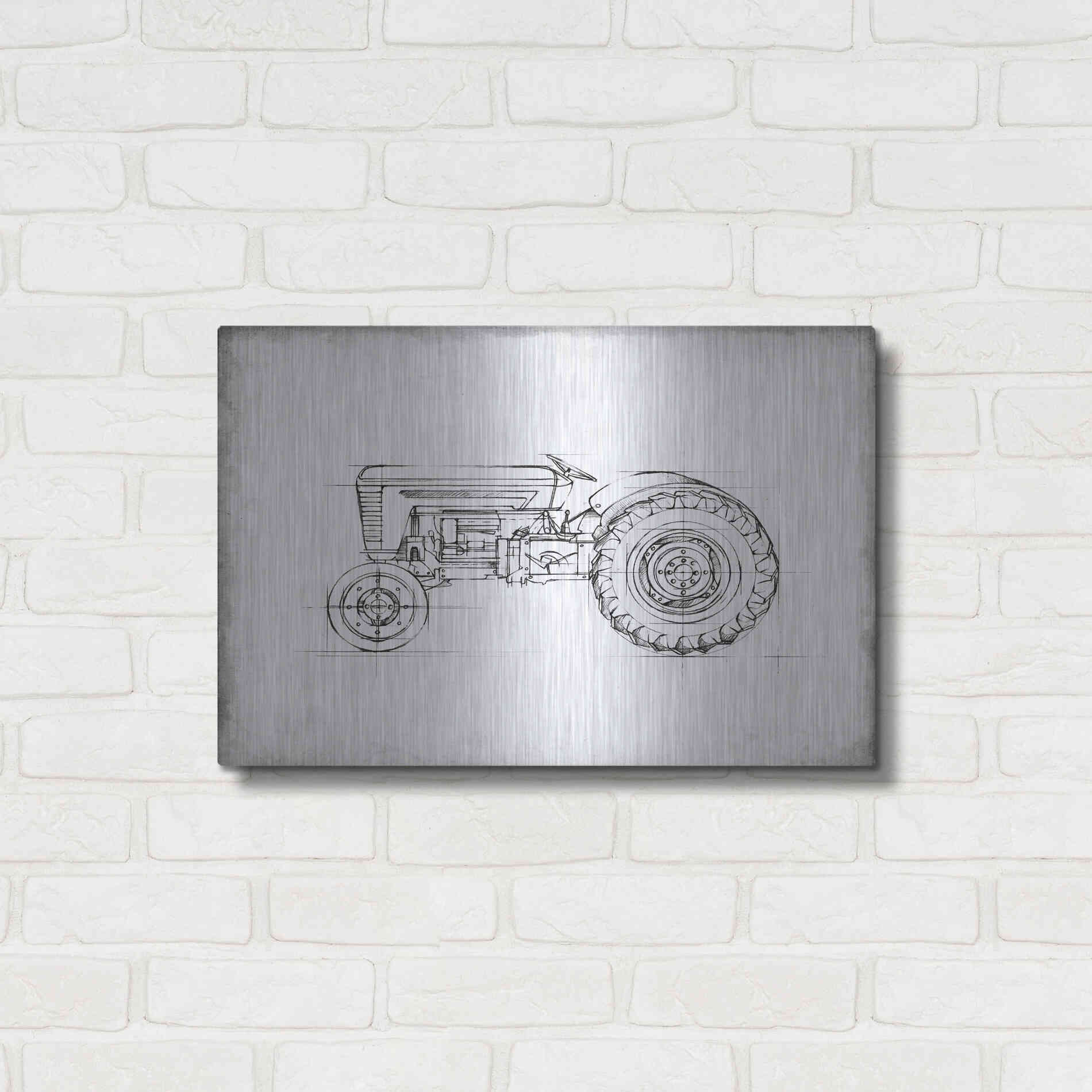 Luxe Metal Art 'Inverted Tractor Blueprint I' by Ethan Harper, Metal Wall Art,24x16