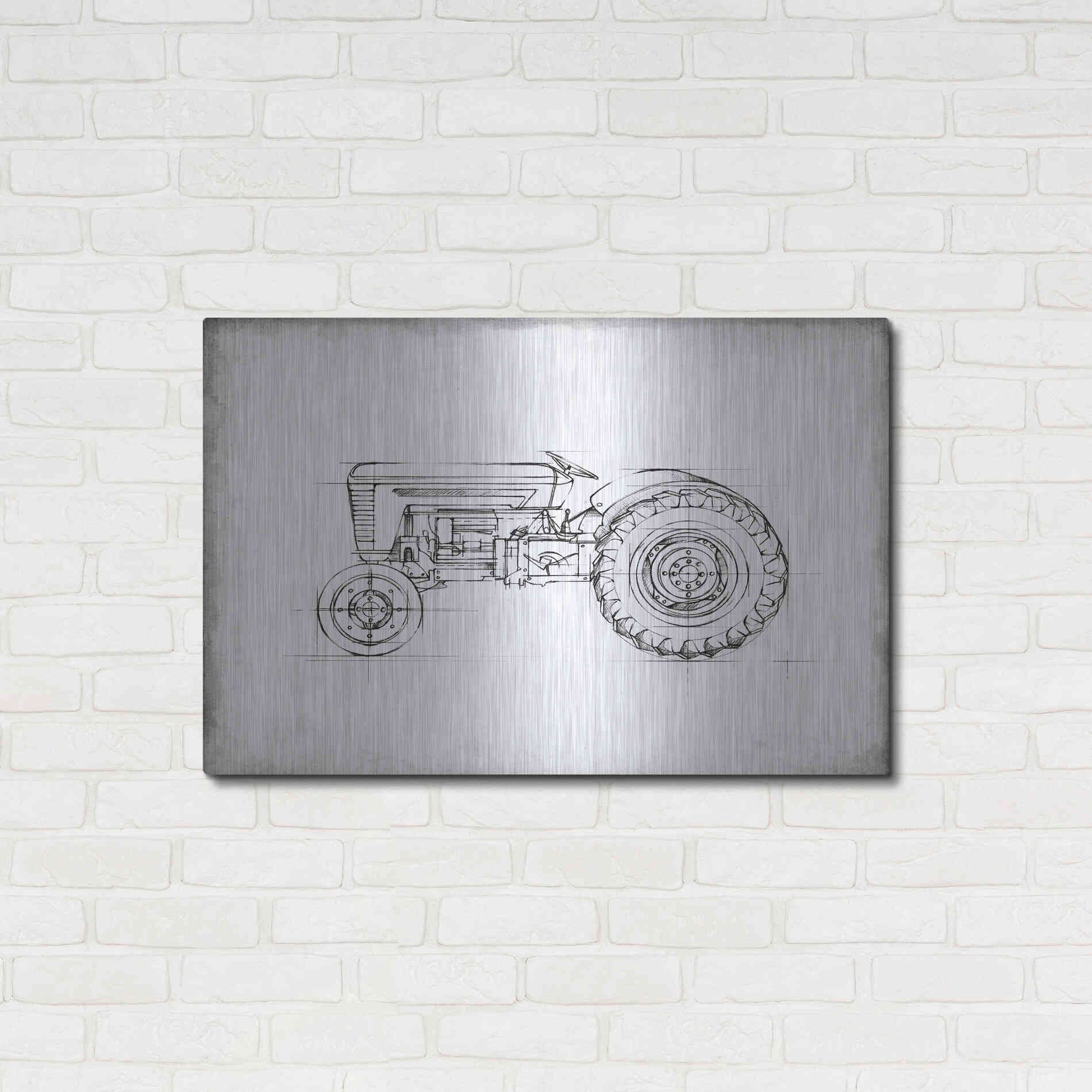 Luxe Metal Art 'Inverted Tractor Blueprint I' by Ethan Harper, Metal Wall Art,36x24
