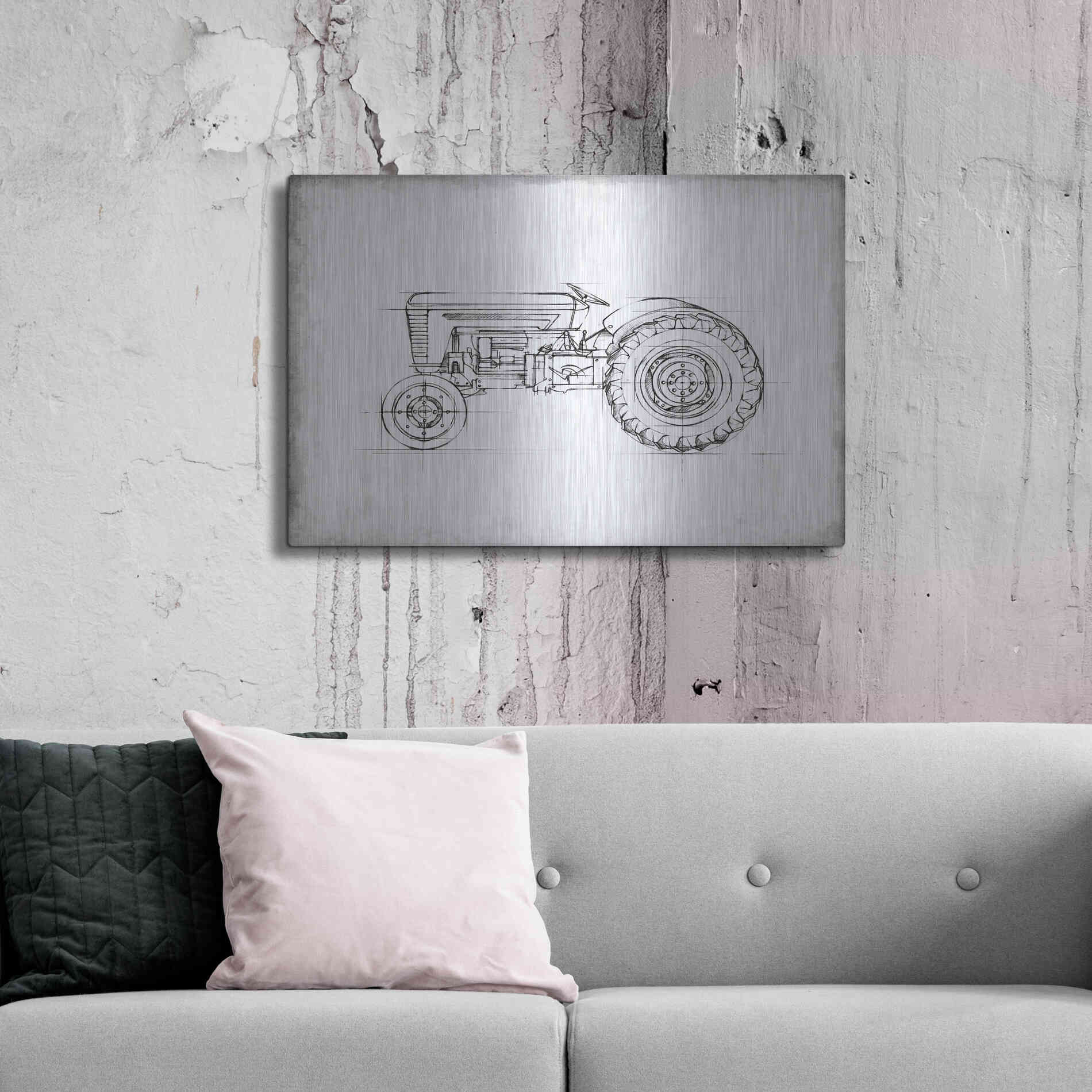 Luxe Metal Art 'Inverted Tractor Blueprint I' by Ethan Harper, Metal Wall Art,36x24