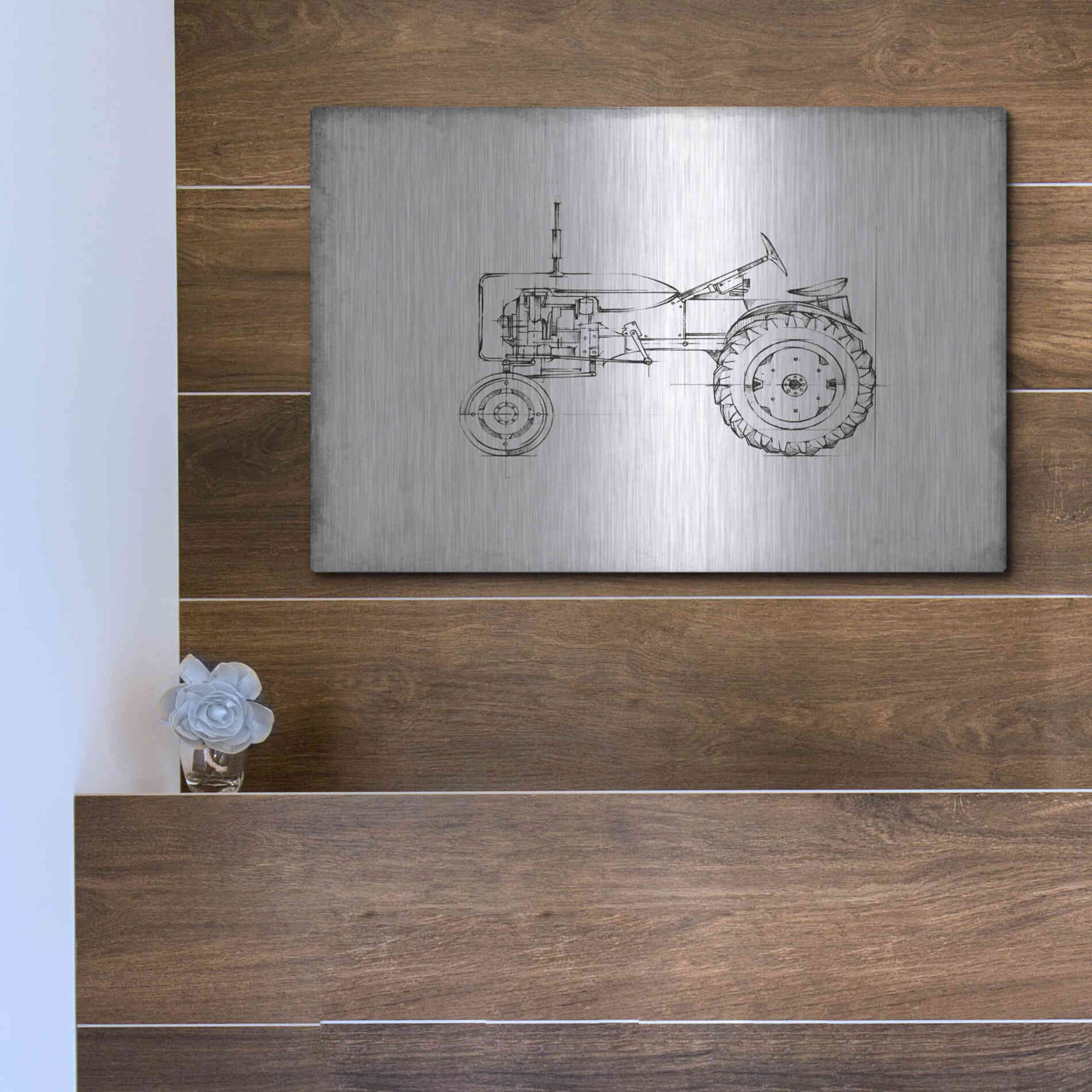 Luxe Metal Art 'Inverted Tractor Blueprint III' by Ethan Harper, Metal Wall Art,16x12