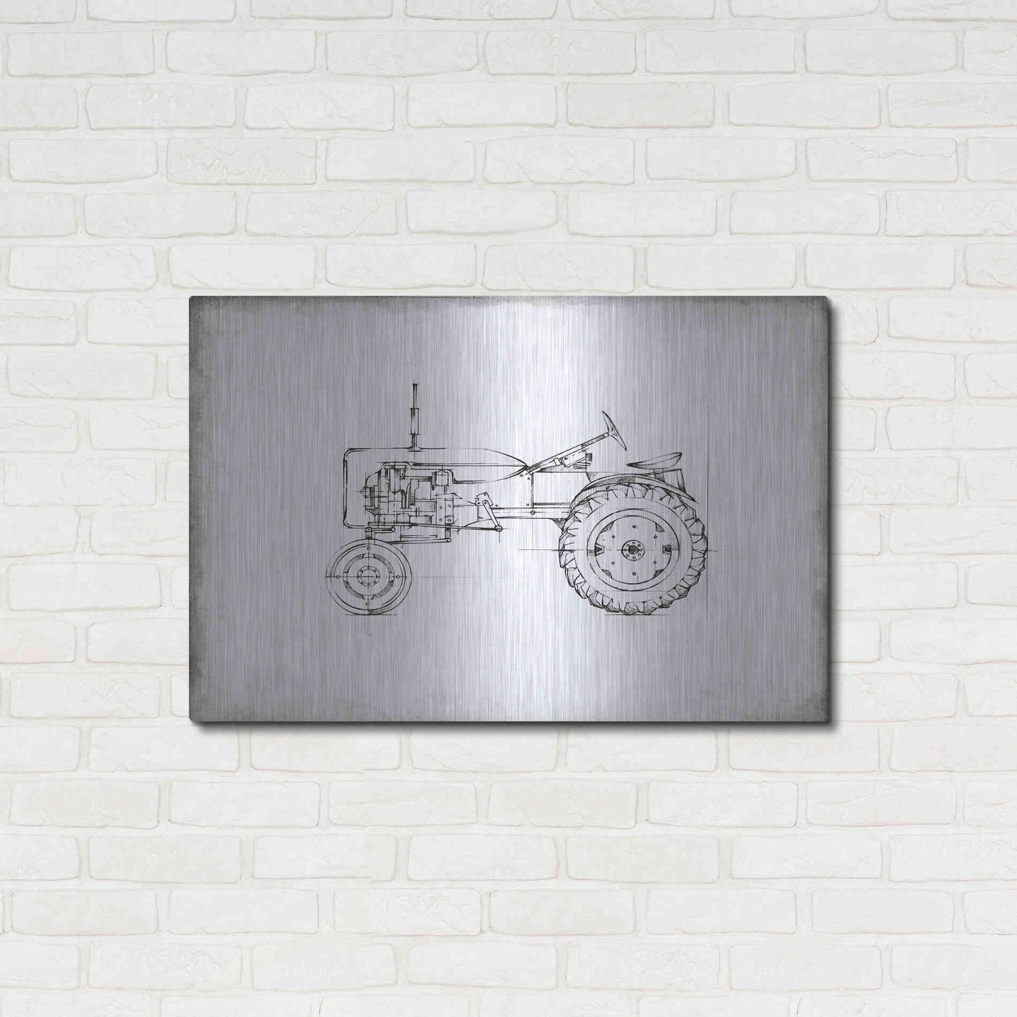 Luxe Metal Art 'Inverted Tractor Blueprint III' by Ethan Harper, Metal Wall Art,36x24