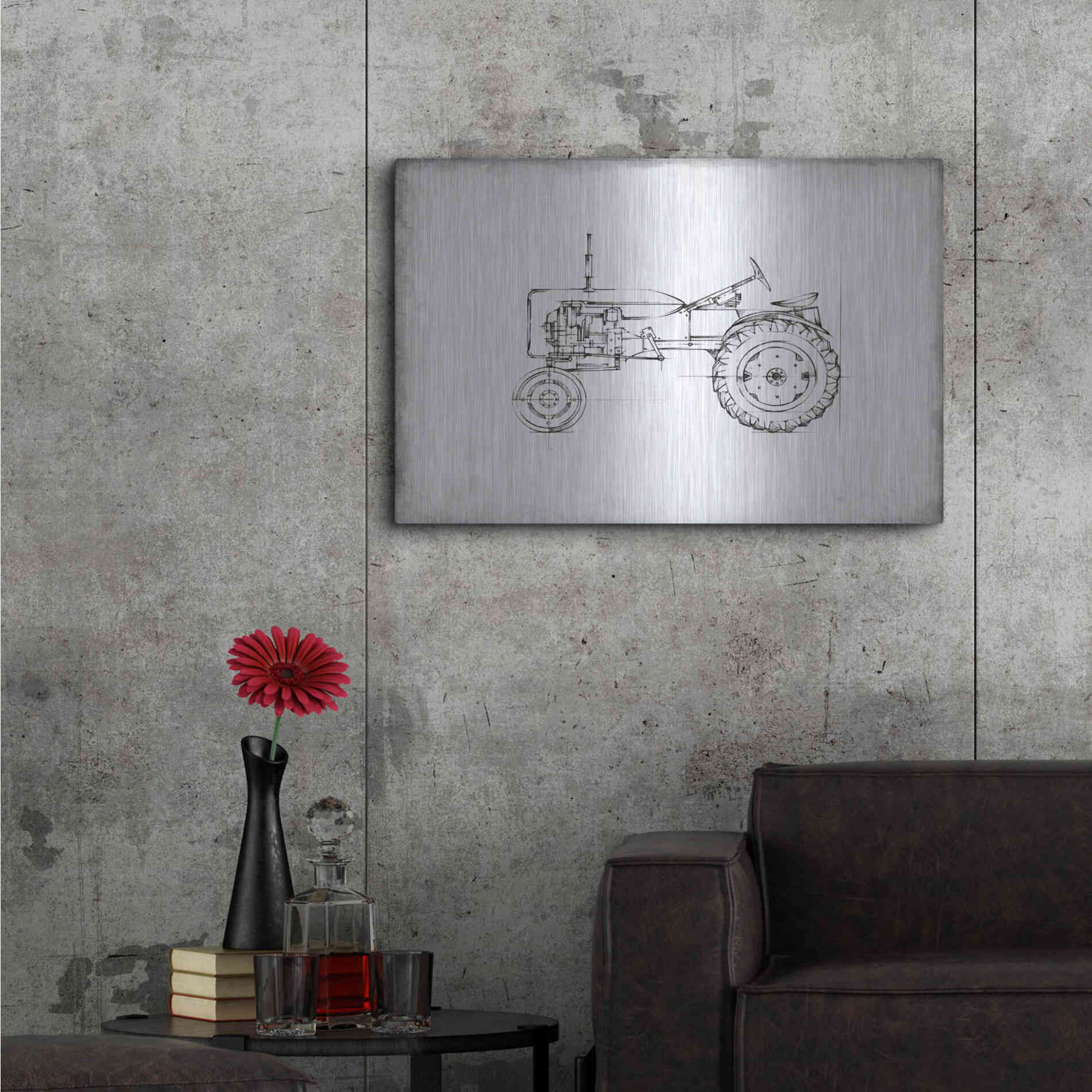 Luxe Metal Art 'Inverted Tractor Blueprint III' by Ethan Harper, Metal Wall Art,36x24