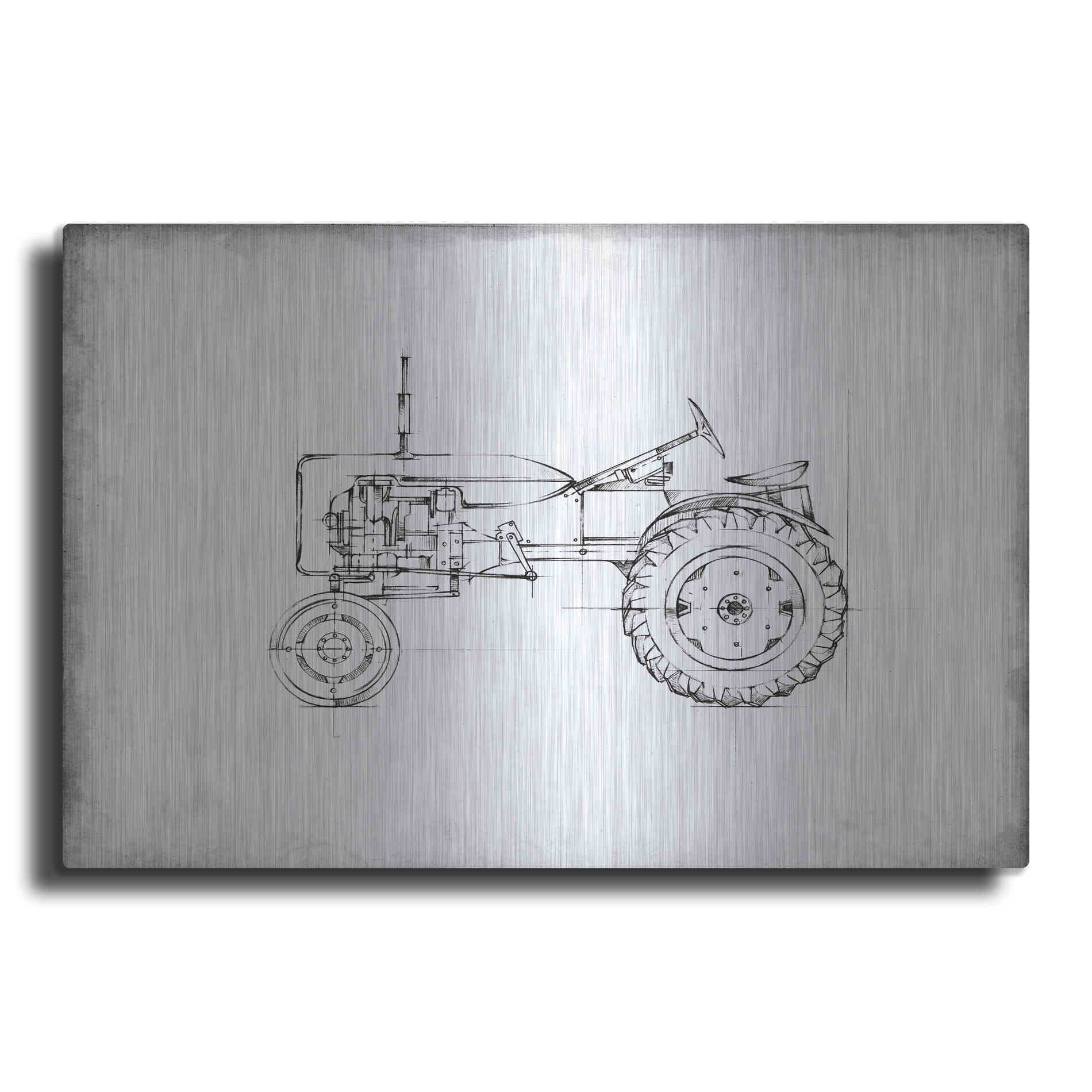 Luxe Metal Art 'Inverted Tractor Blueprint III' by Ethan Harper, Metal Wall Art