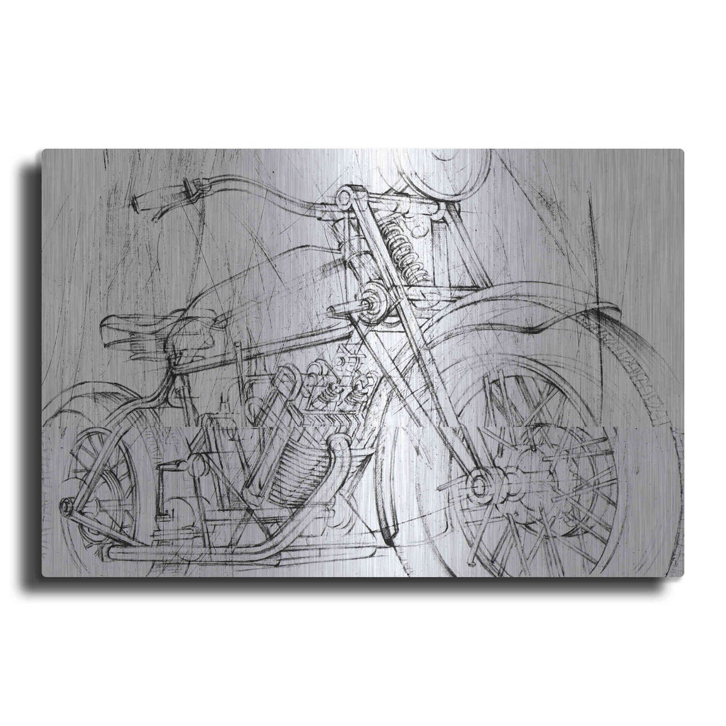 Luxe Metal Art 'Inverted Motorcycle Mechanical Sketch I' by Ethan Harper, Metal Wall Art
