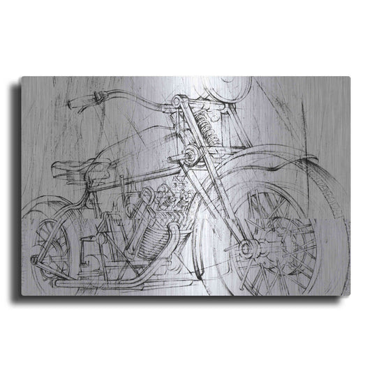 Luxe Metal Art 'Inverted Motorcycle Mechanical Sketch I' by Ethan Harper, Metal Wall Art