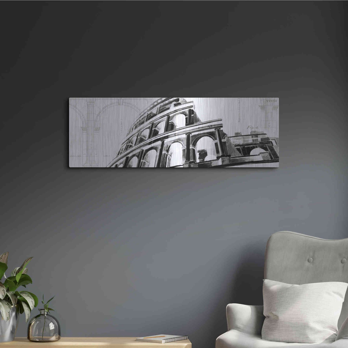 Luxe Metal Art 'Icon Architecture I' by Ethan Harper, Metal Wall Art,36x12