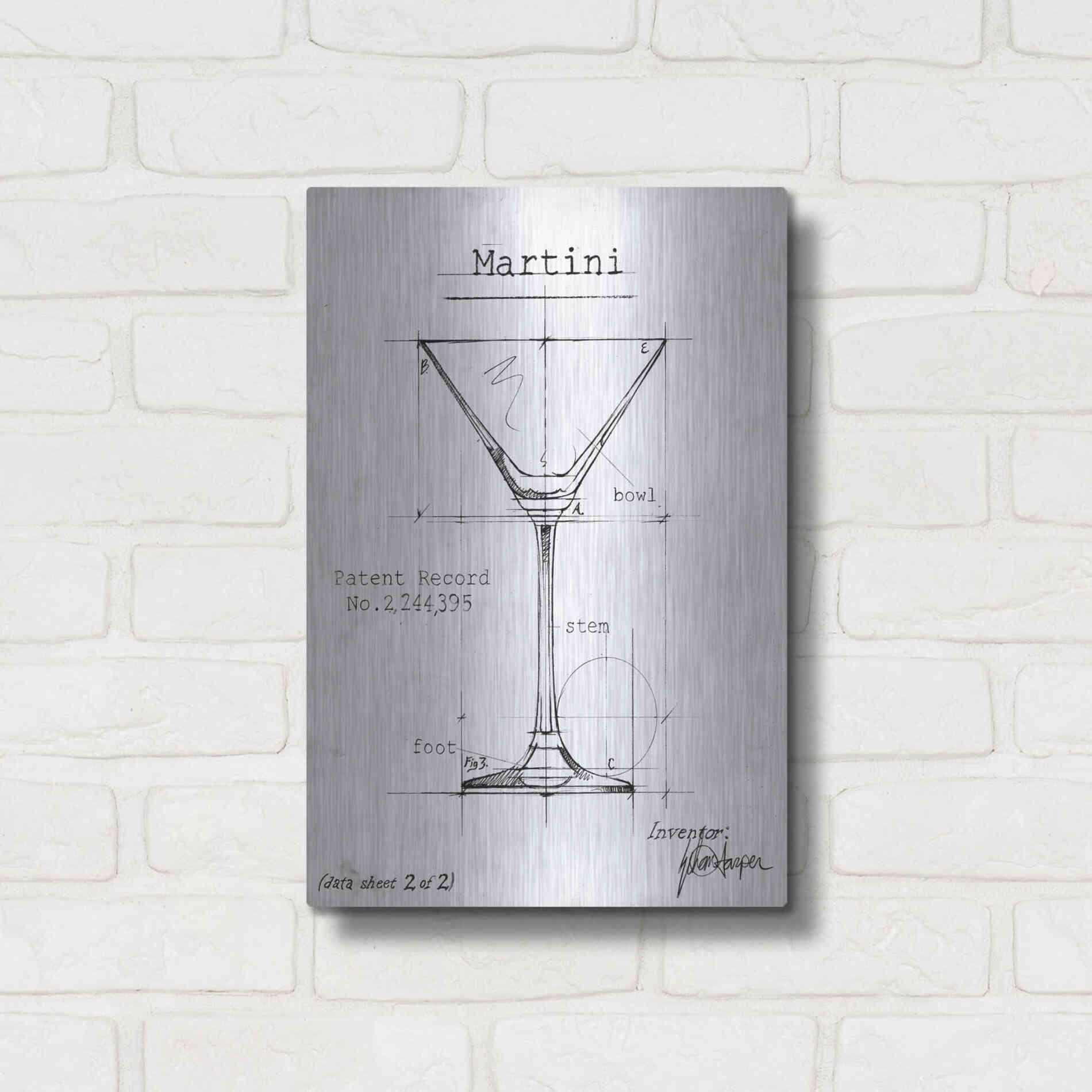 Luxe Metal Art 'Barware Blueprint V' by Ethan Harper, Metal Wall Art,12x16