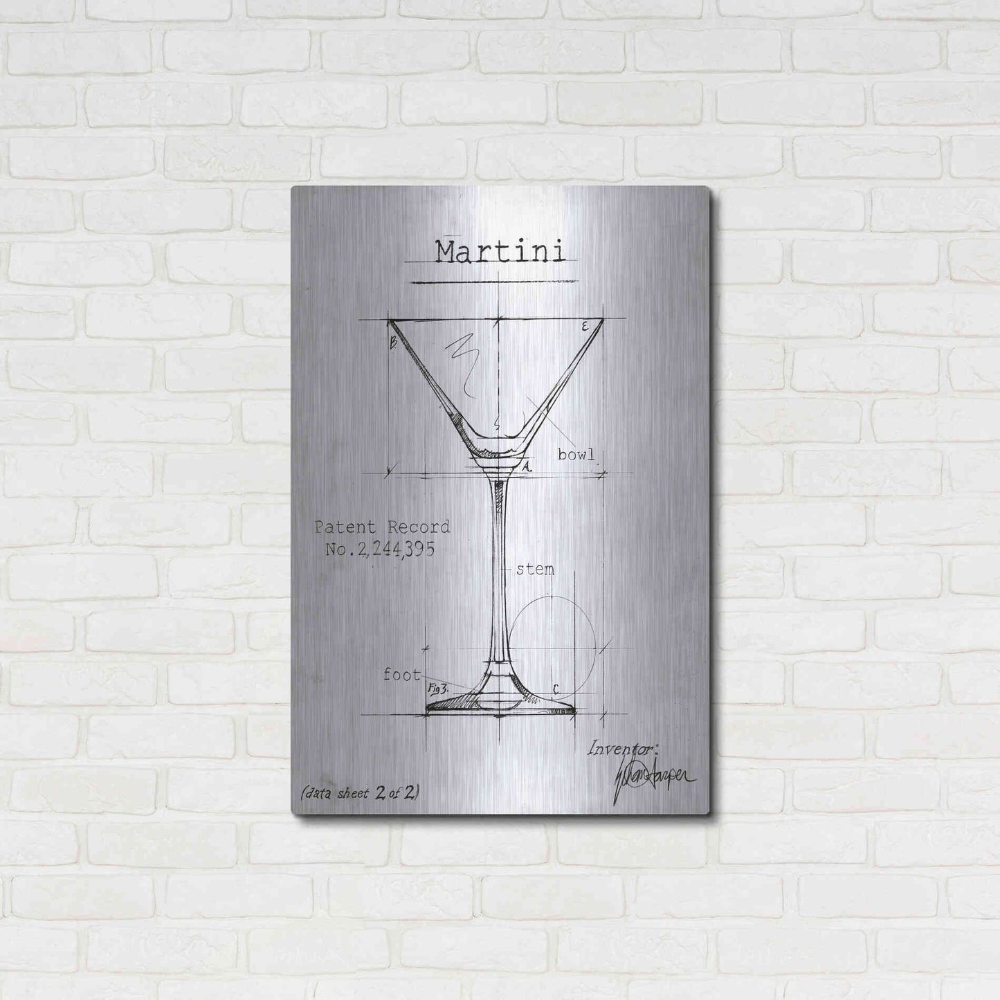 Luxe Metal Art 'Barware Blueprint V' by Ethan Harper, Metal Wall Art,24x36