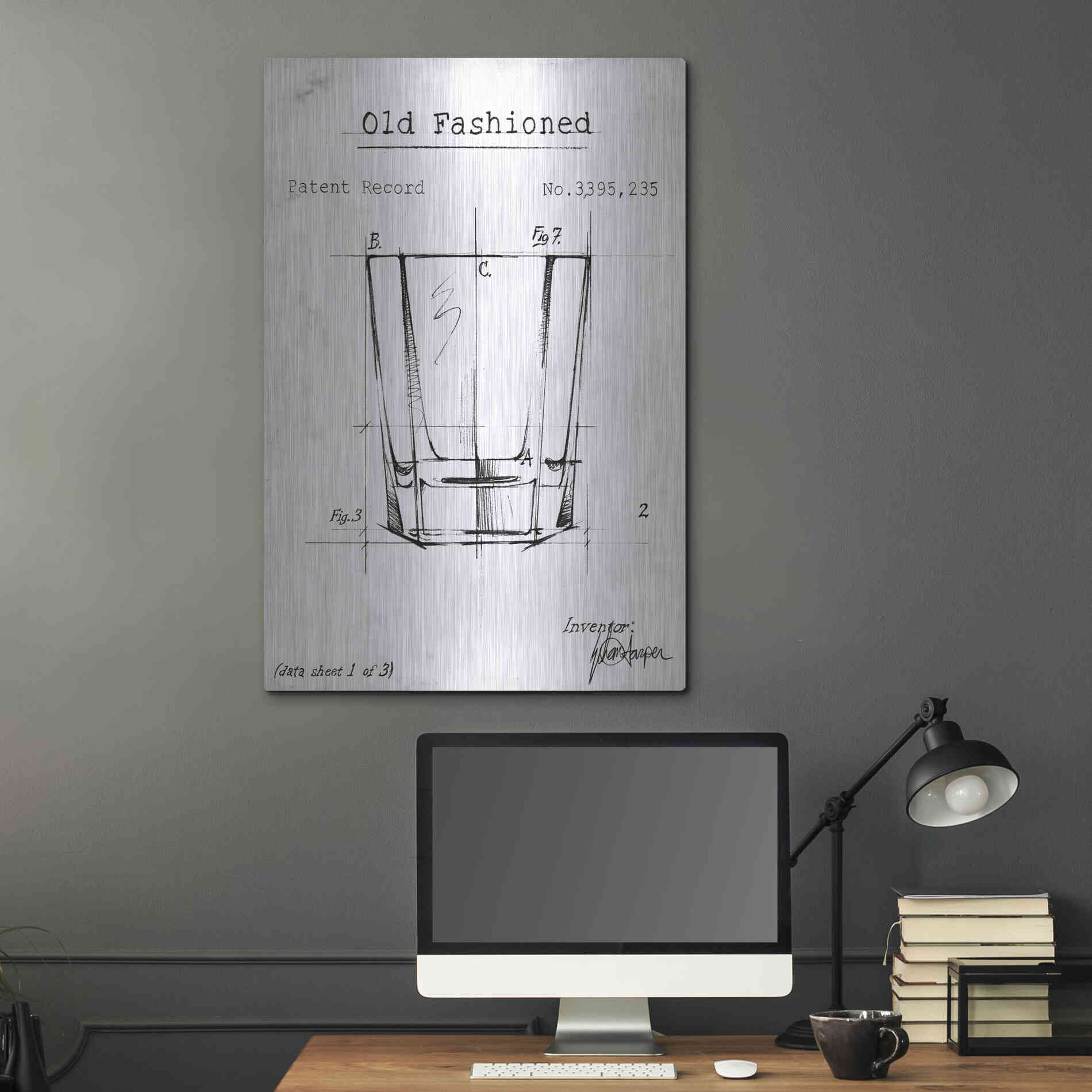 Luxe Metal Art 'Barware Blueprint I' by Ethan Harper, Metal Wall Art,24x36