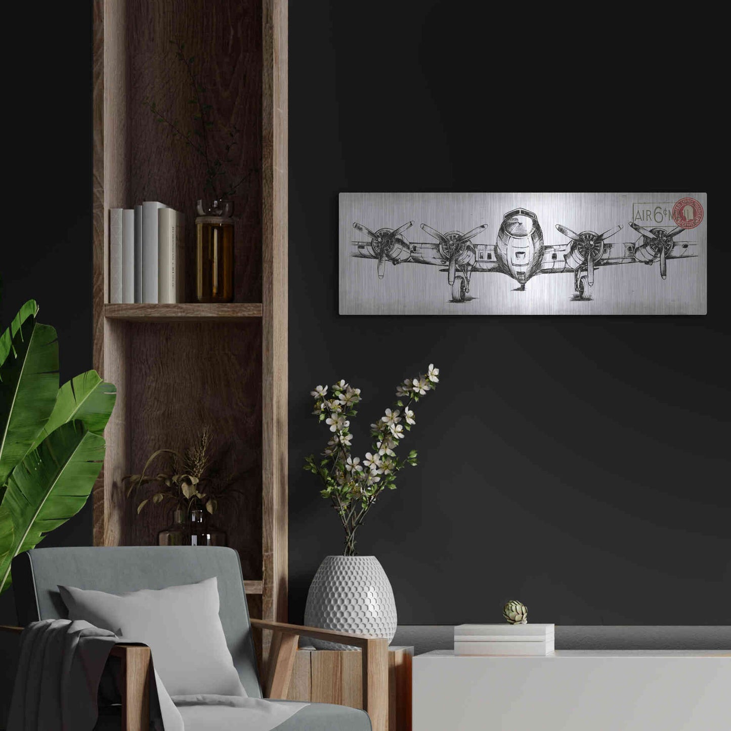 Luxe Metal Art 'Inverted Aeronautic Collection F' by Ethan Harper, Metal Wall Art,36x12