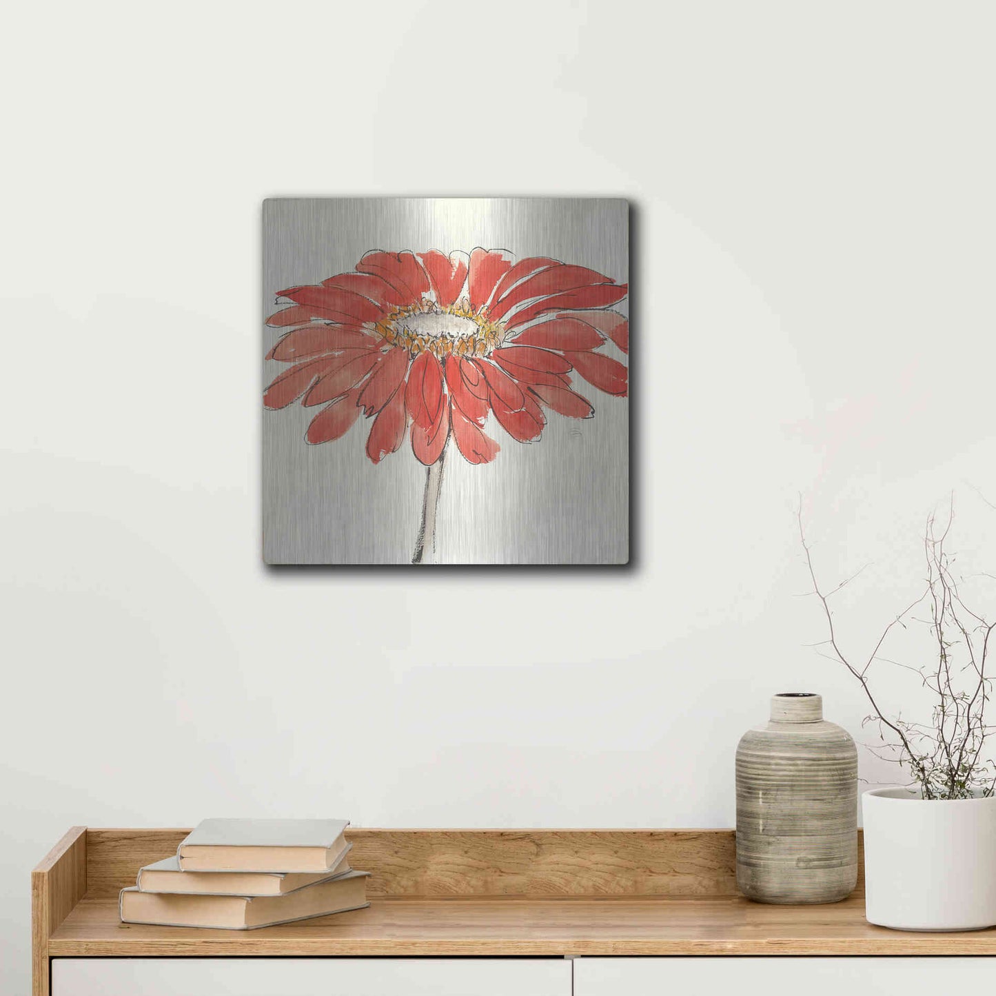 Luxe Metal Art 'Tangerine and Grey I v2' by Chris Paschke, Metal Wall Art,12x12