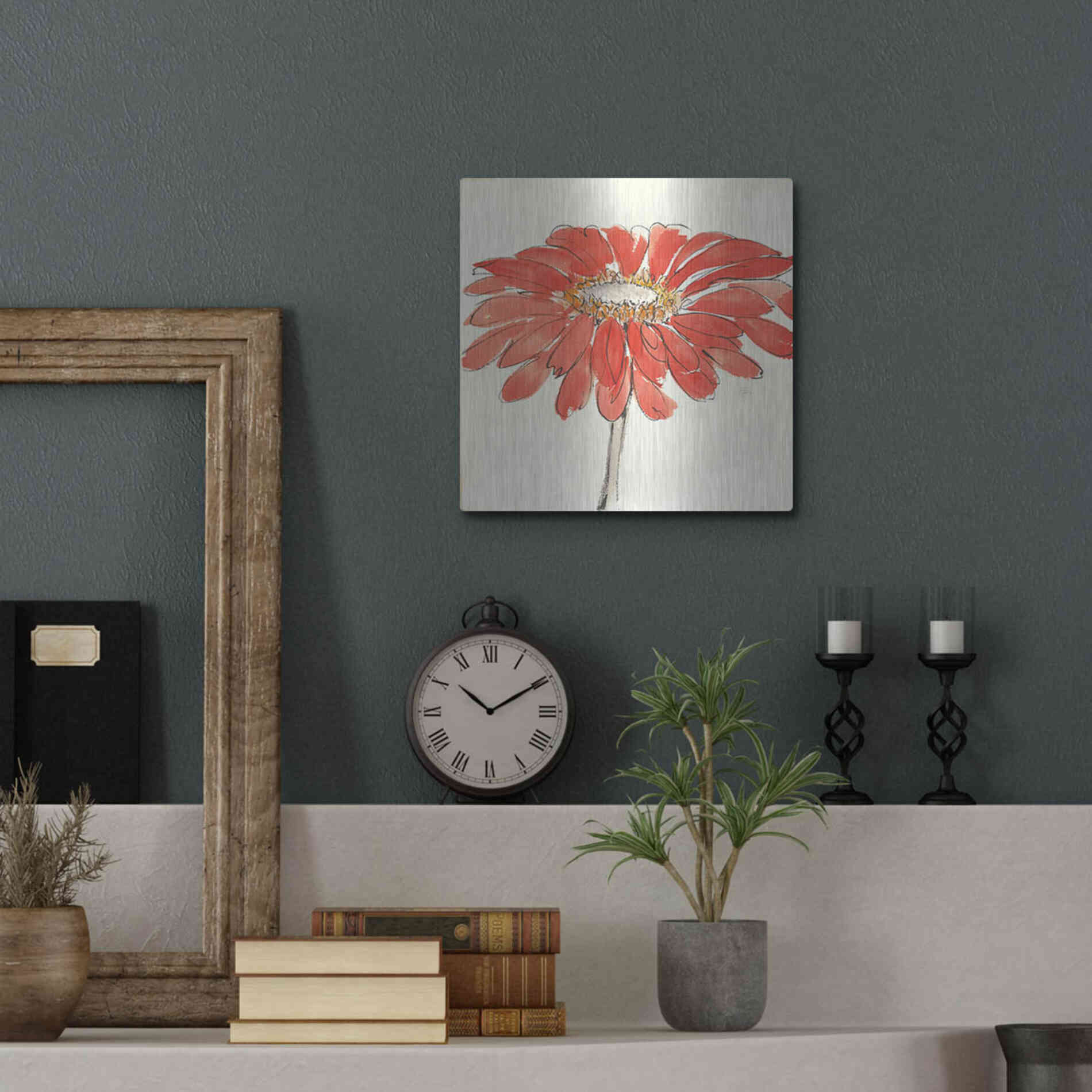 Luxe Metal Art 'Tangerine and Grey I v2' by Chris Paschke, Metal Wall Art,12x12