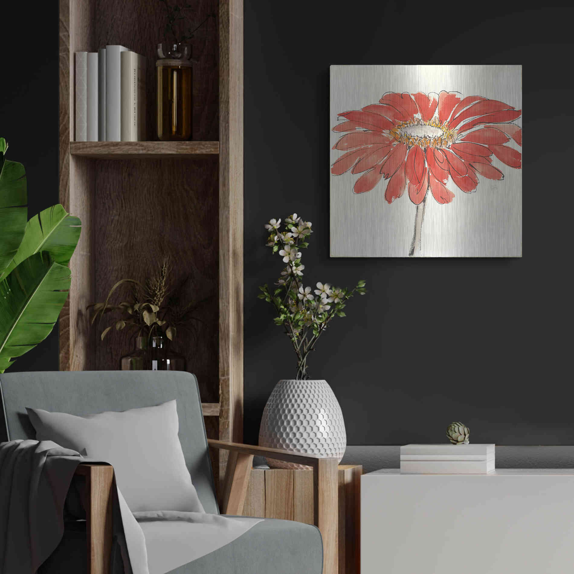 Luxe Metal Art 'Tangerine and Grey I v2' by Chris Paschke, Metal Wall Art,24x24