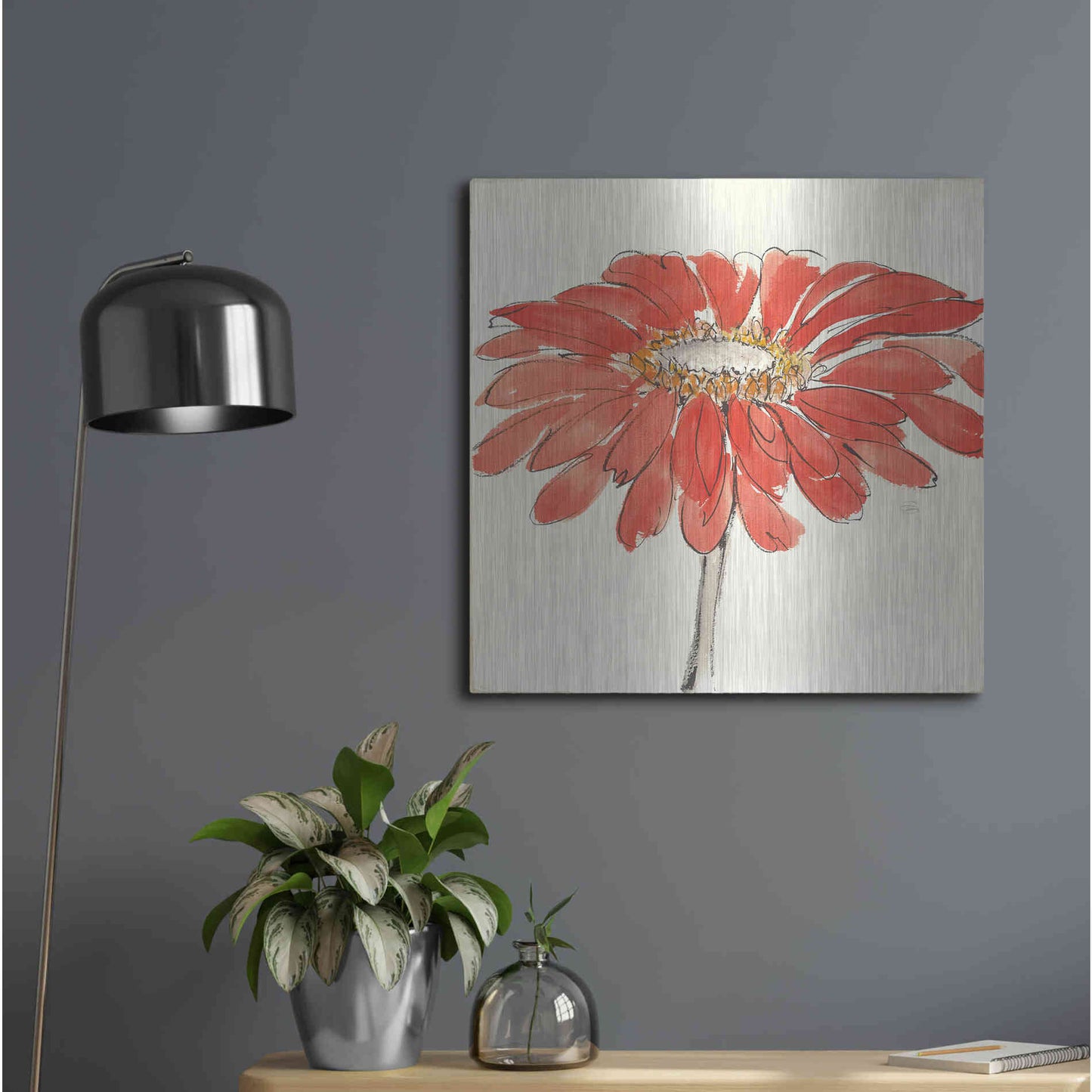 Luxe Metal Art 'Tangerine and Grey I v2' by Chris Paschke, Metal Wall Art,24x24