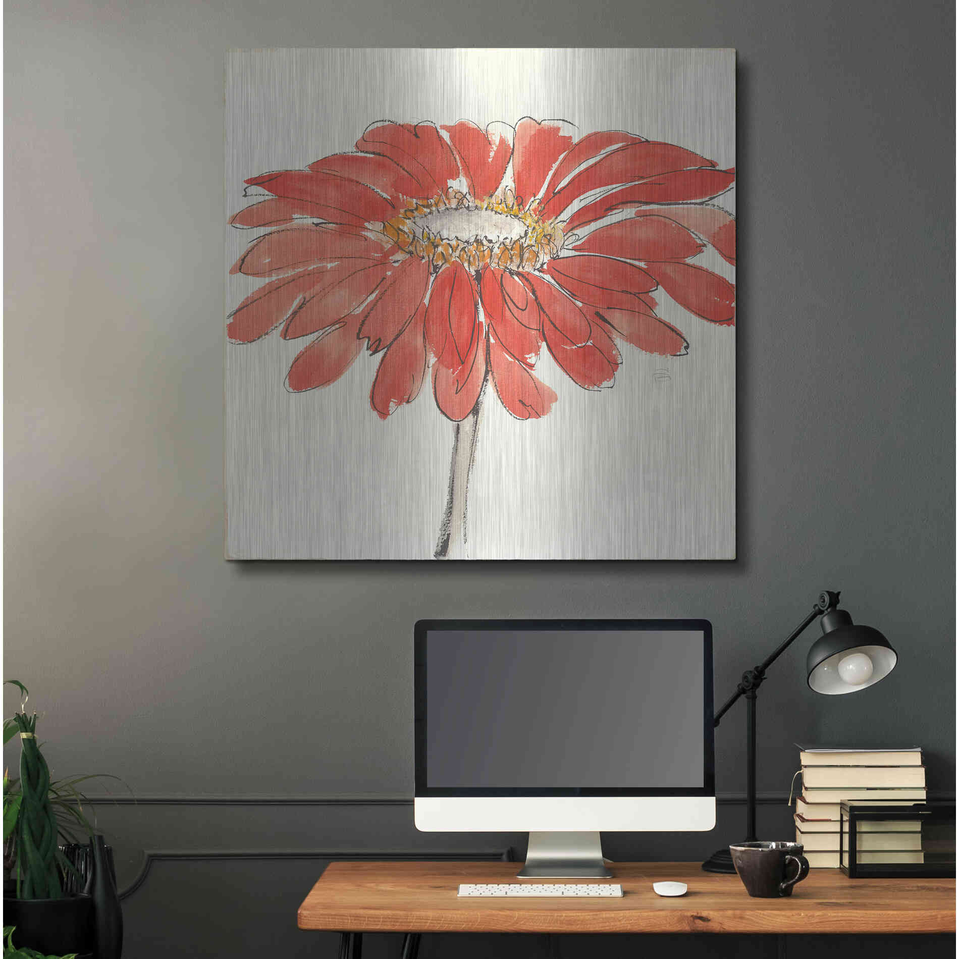 Luxe Metal Art 'Tangerine and Grey I v2' by Chris Paschke, Metal Wall Art,36x36
