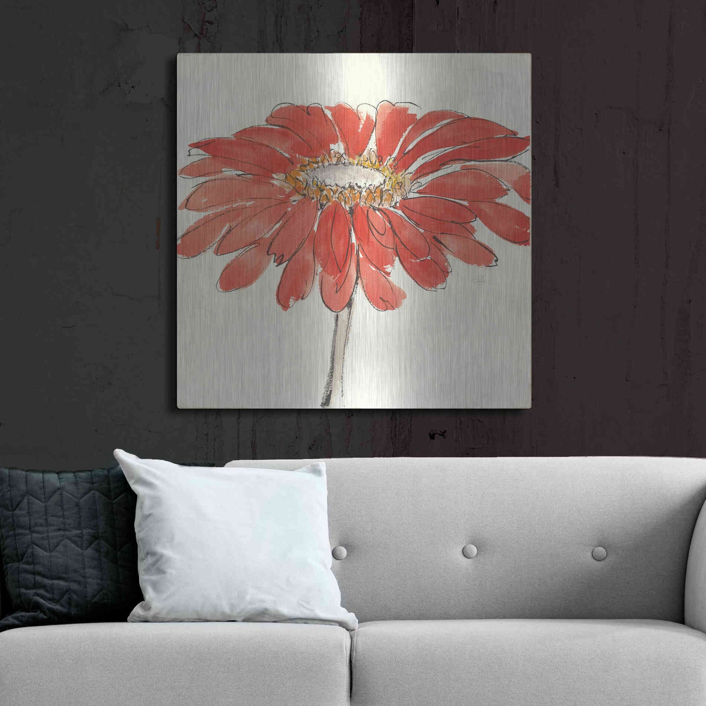 Luxe Metal Art 'Tangerine and Grey I v2' by Chris Paschke, Metal Wall Art,36x36
