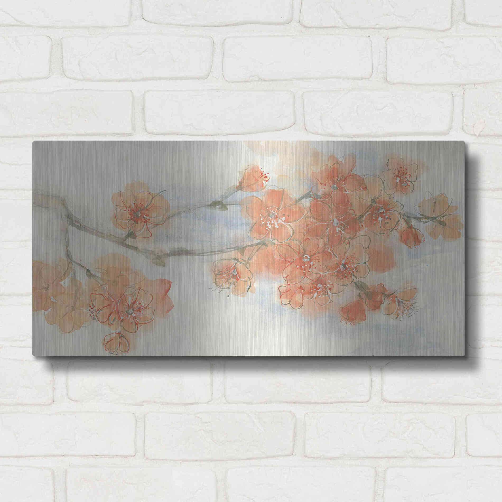 Luxe Metal Art 'Peach Blossom I' by Chris Paschke, Metal Wall Art,24x12