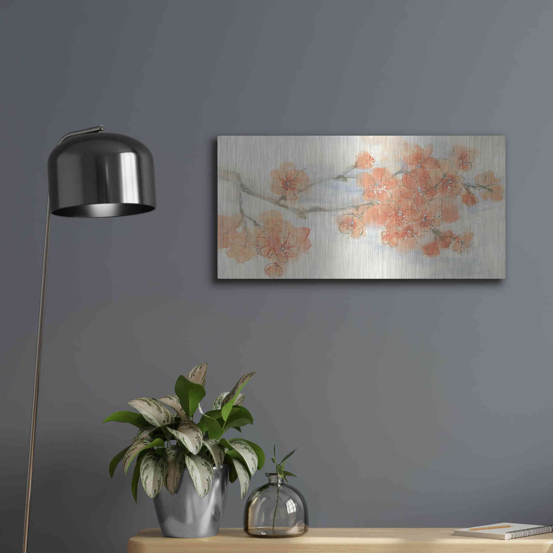Luxe Metal Art 'Peach Blossom I' by Chris Paschke, Metal Wall Art,24x12