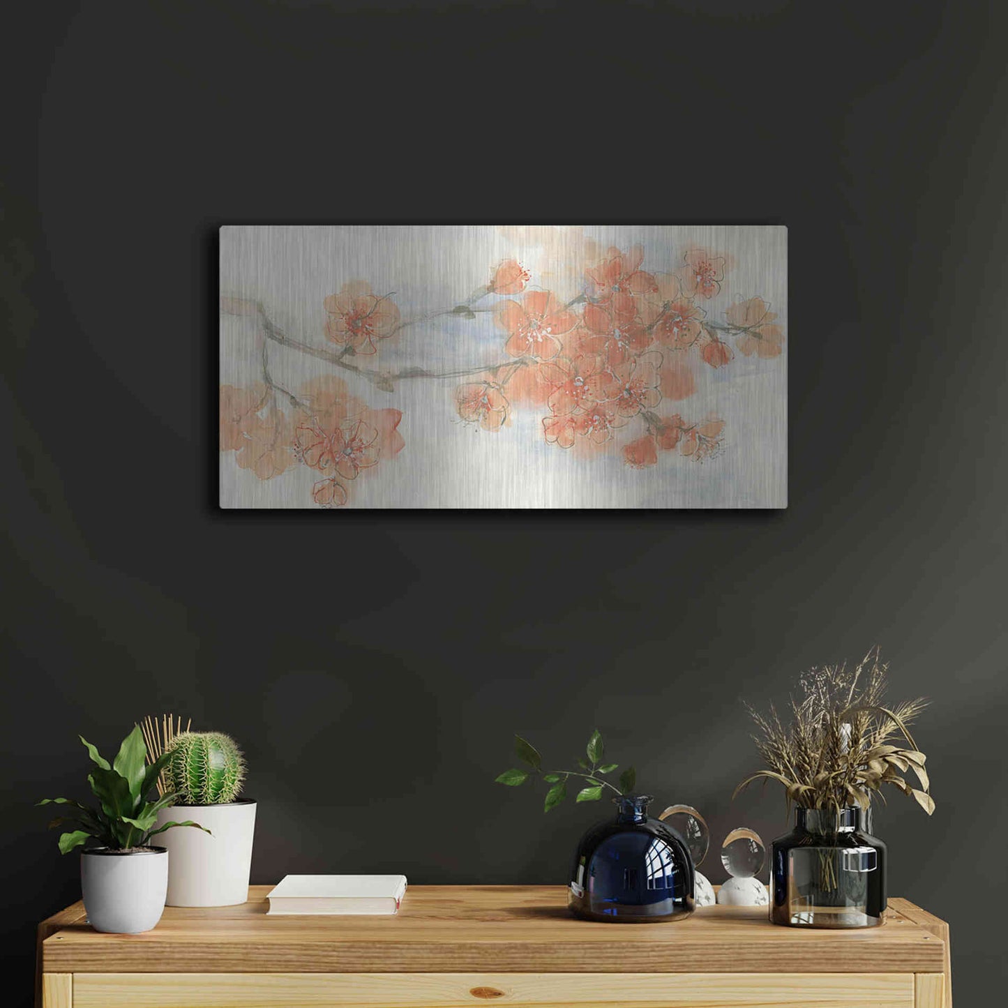 Luxe Metal Art 'Peach Blossom I' by Chris Paschke, Metal Wall Art,24x12