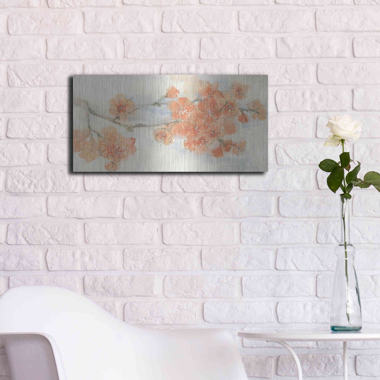 Luxe Metal Art 'Peach Blossom I' by Chris Paschke, Metal Wall Art,24x12