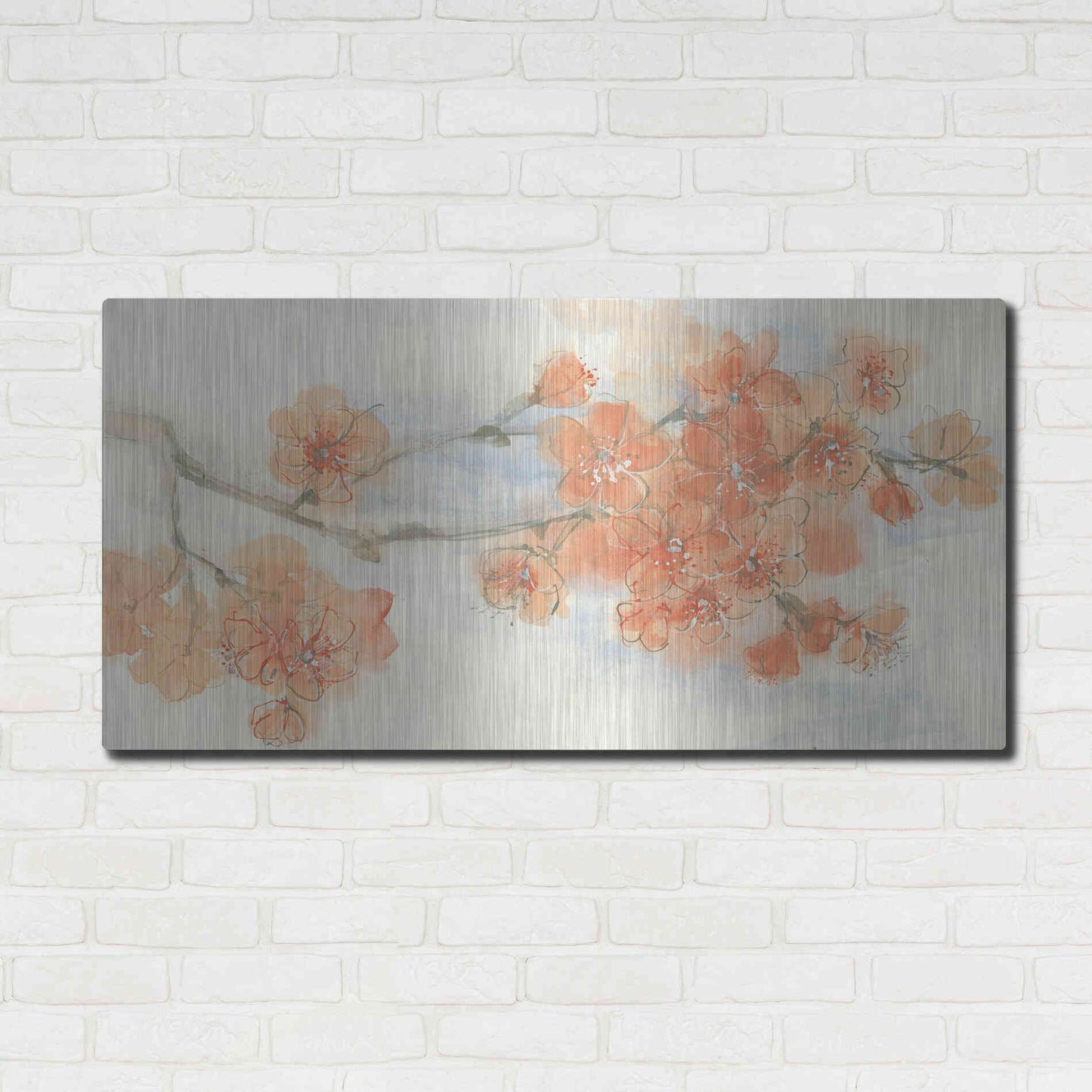 Luxe Metal Art 'Peach Blossom I' by Chris Paschke, Metal Wall Art,48x24