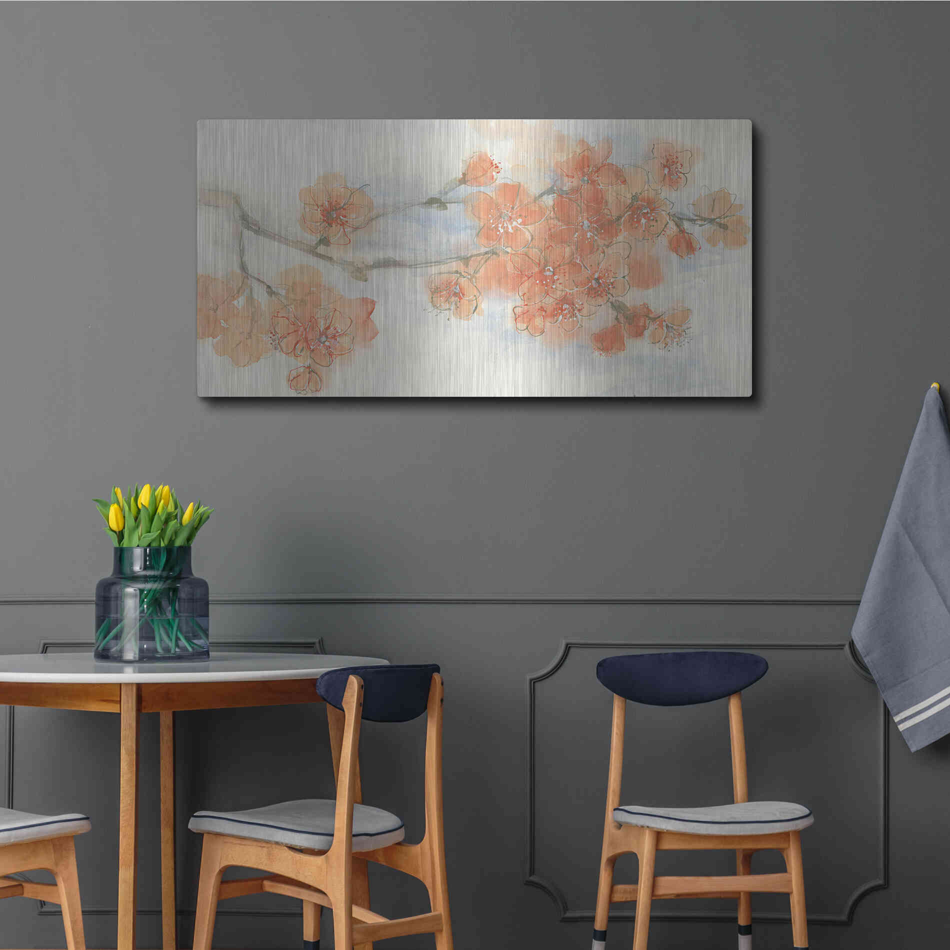 Luxe Metal Art 'Peach Blossom I' by Chris Paschke, Metal Wall Art,48x24